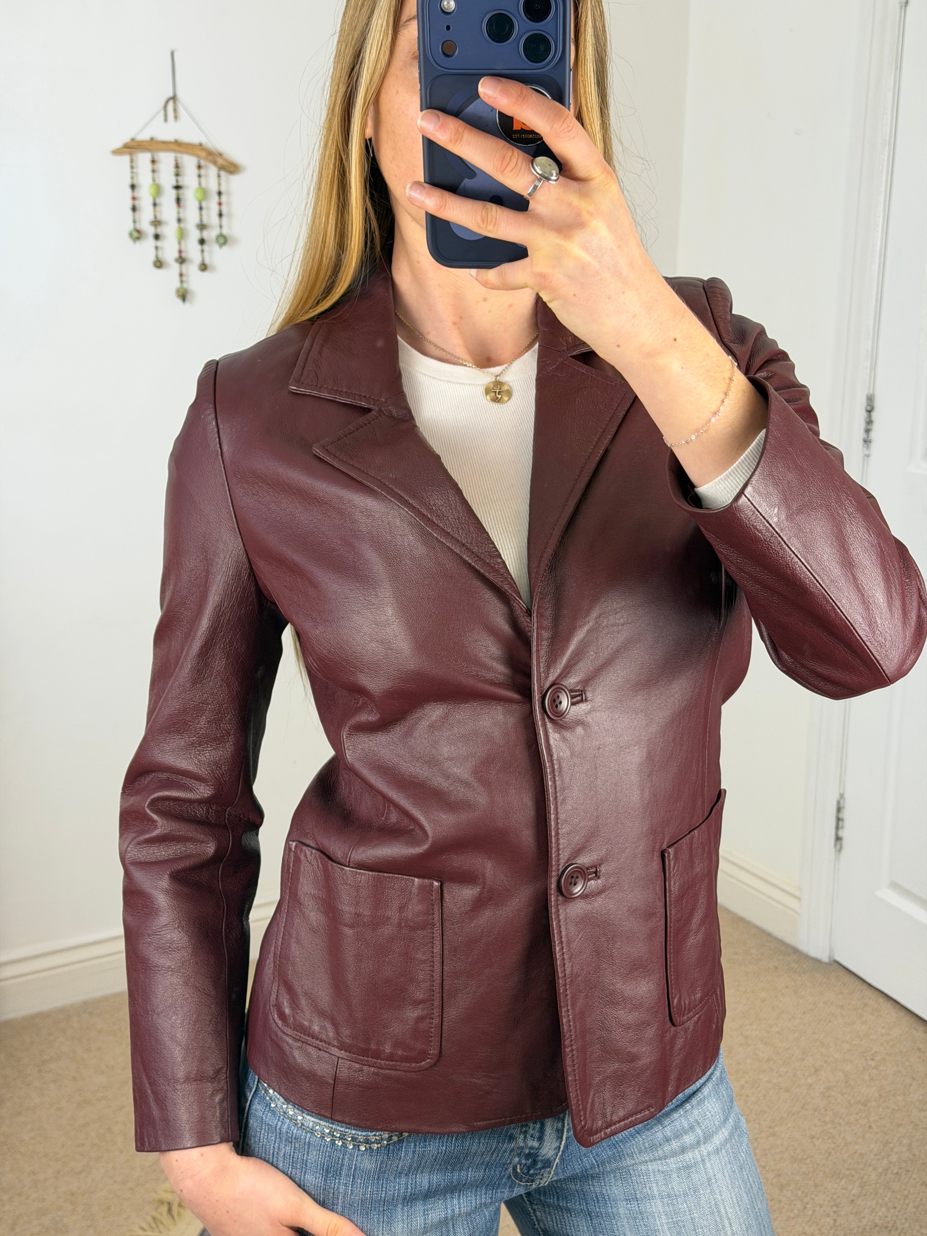 Burgundy Y2K Vintage Leather Jacket – Racer Moto Style