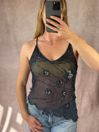Y2K fairy whimsical black sequenced top (L)
