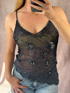 Y2K fairy whimsical black sequenced top (L)