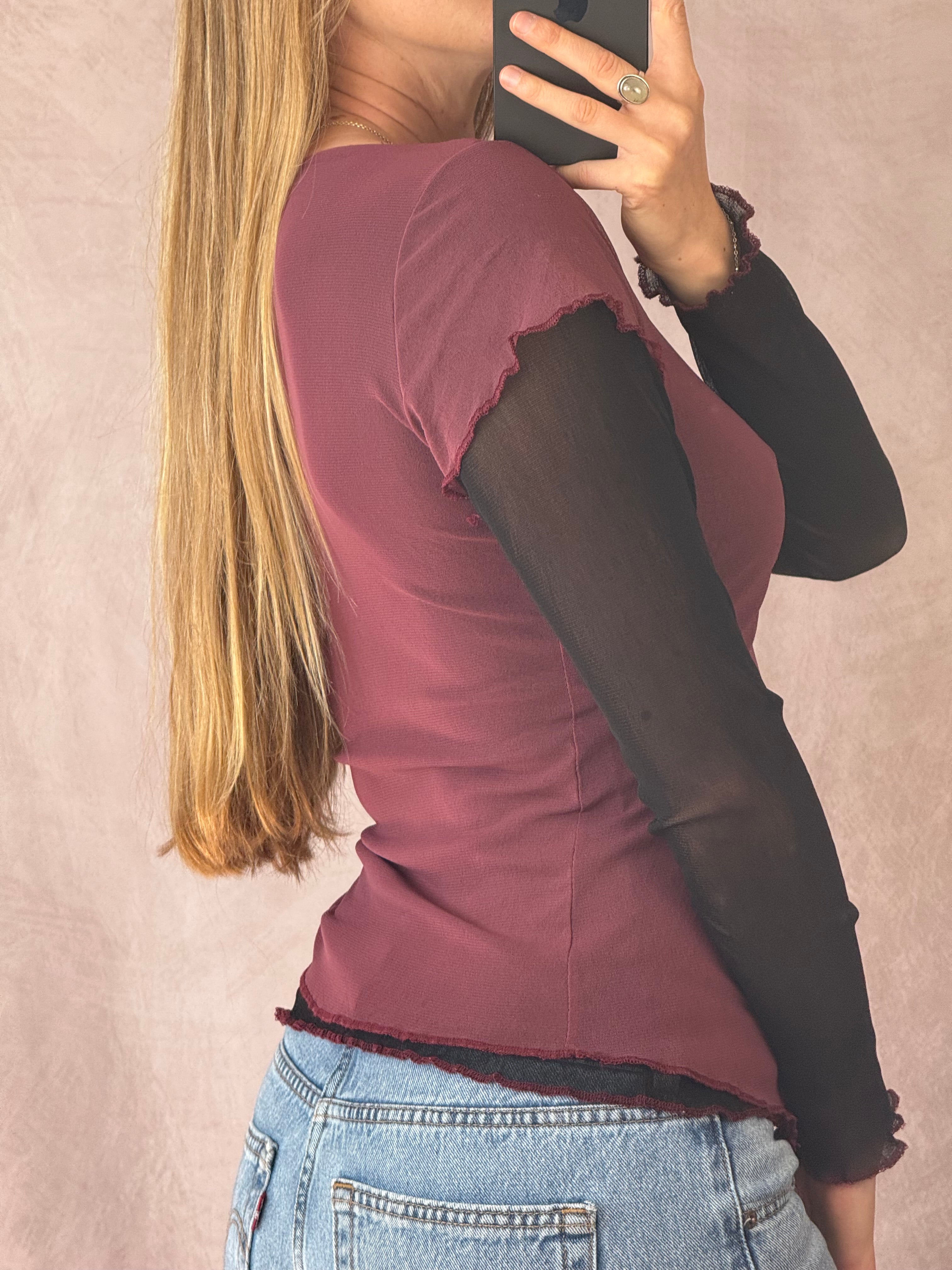 Y2K fairy whimsical black & burgundy top (S)