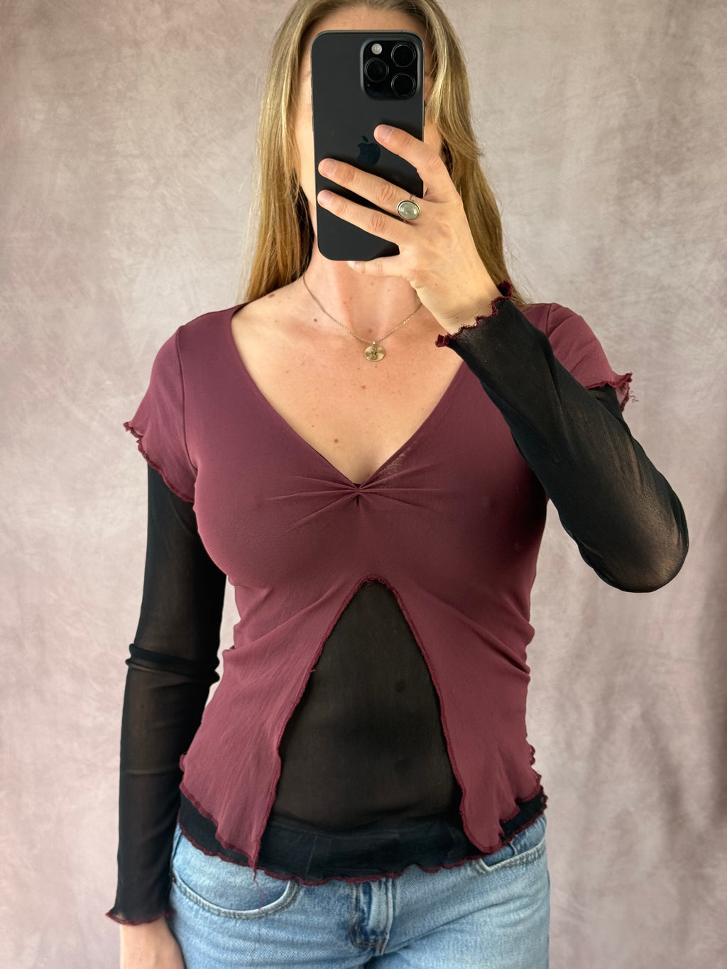 Y2K fairy whimsical black & burgundy top (S)