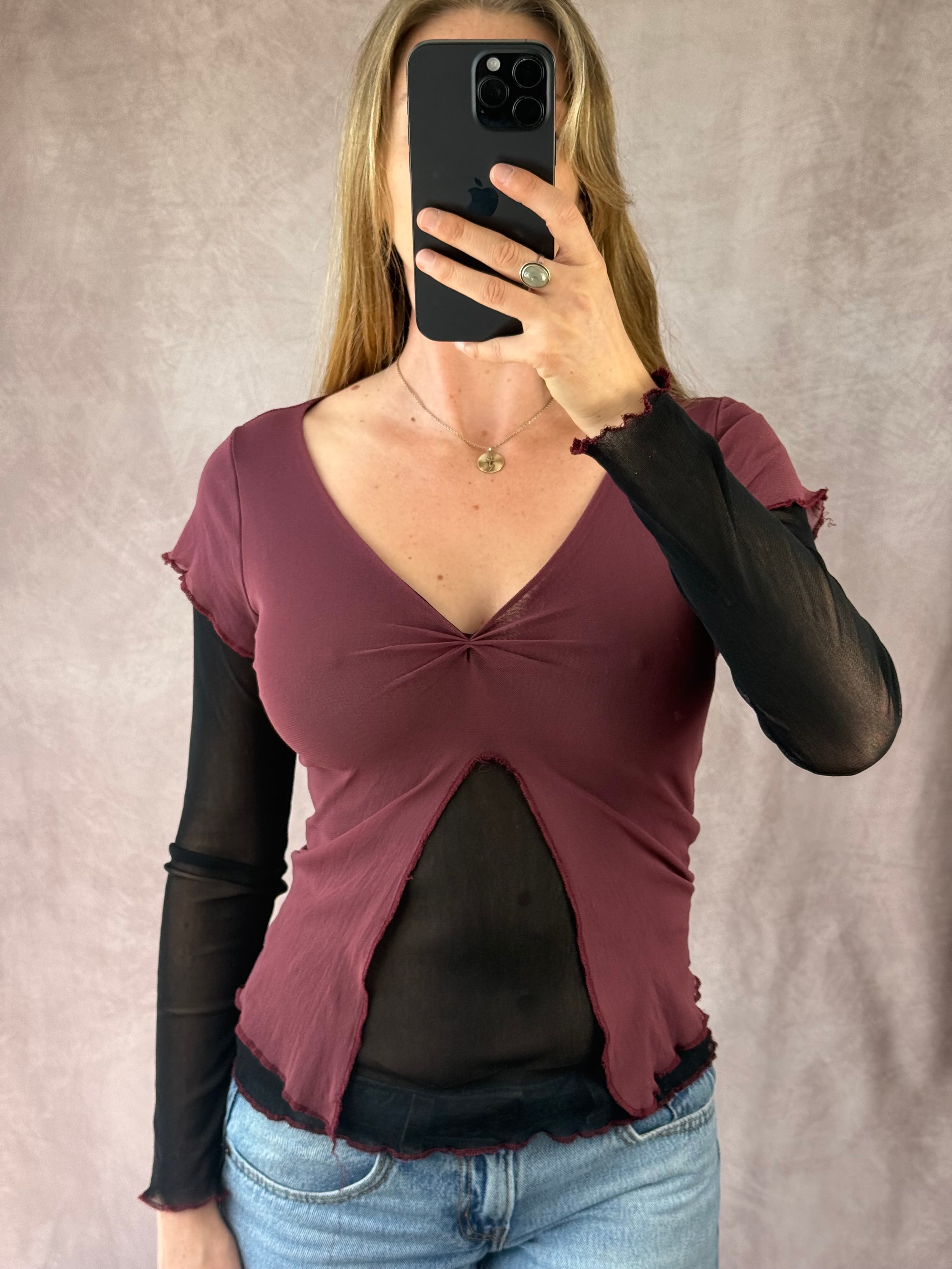 Y2K fairy whimsical black & burgundy top (S)
