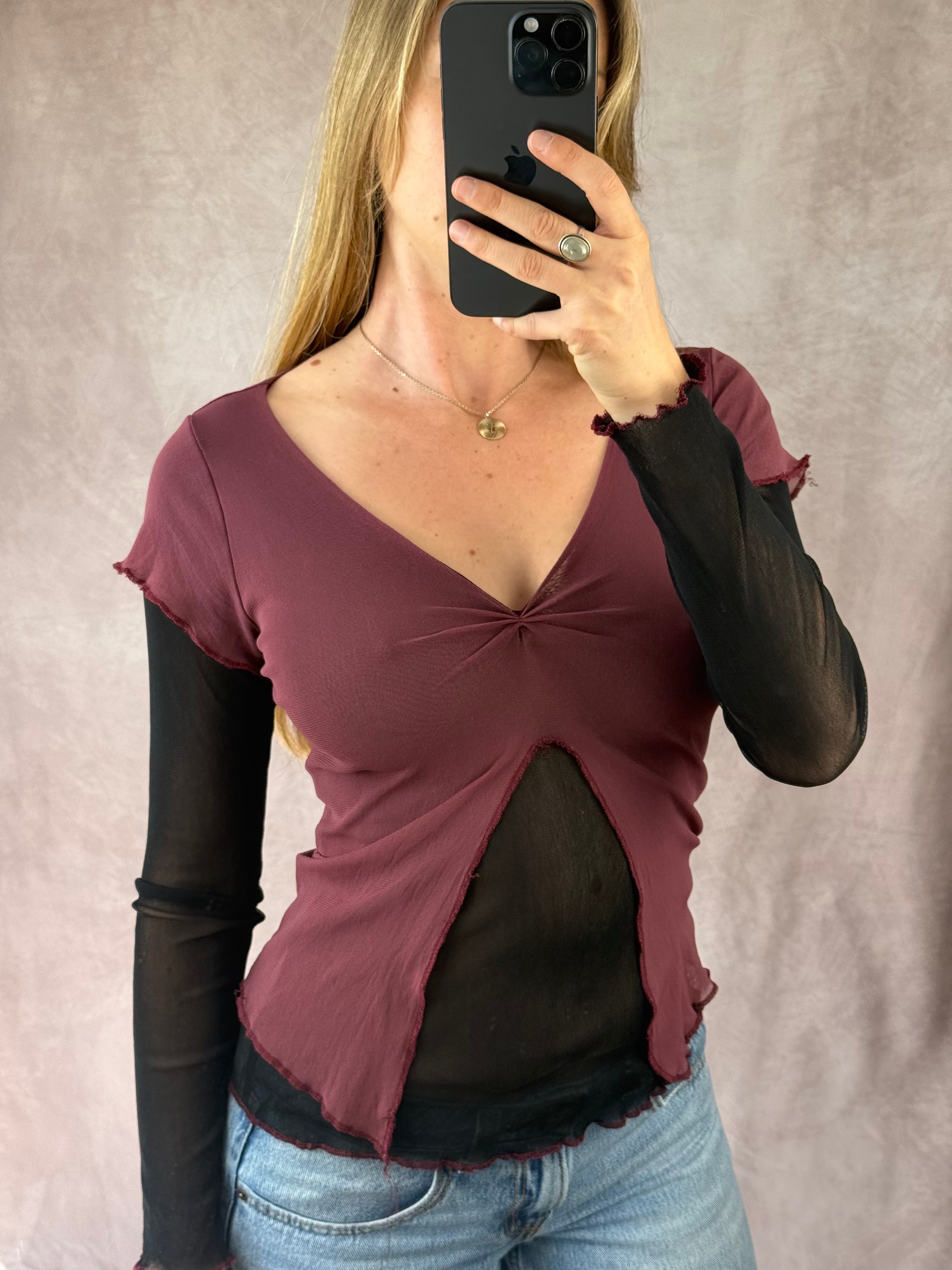 Y2K fairy whimsical black & burgundy top (S)
