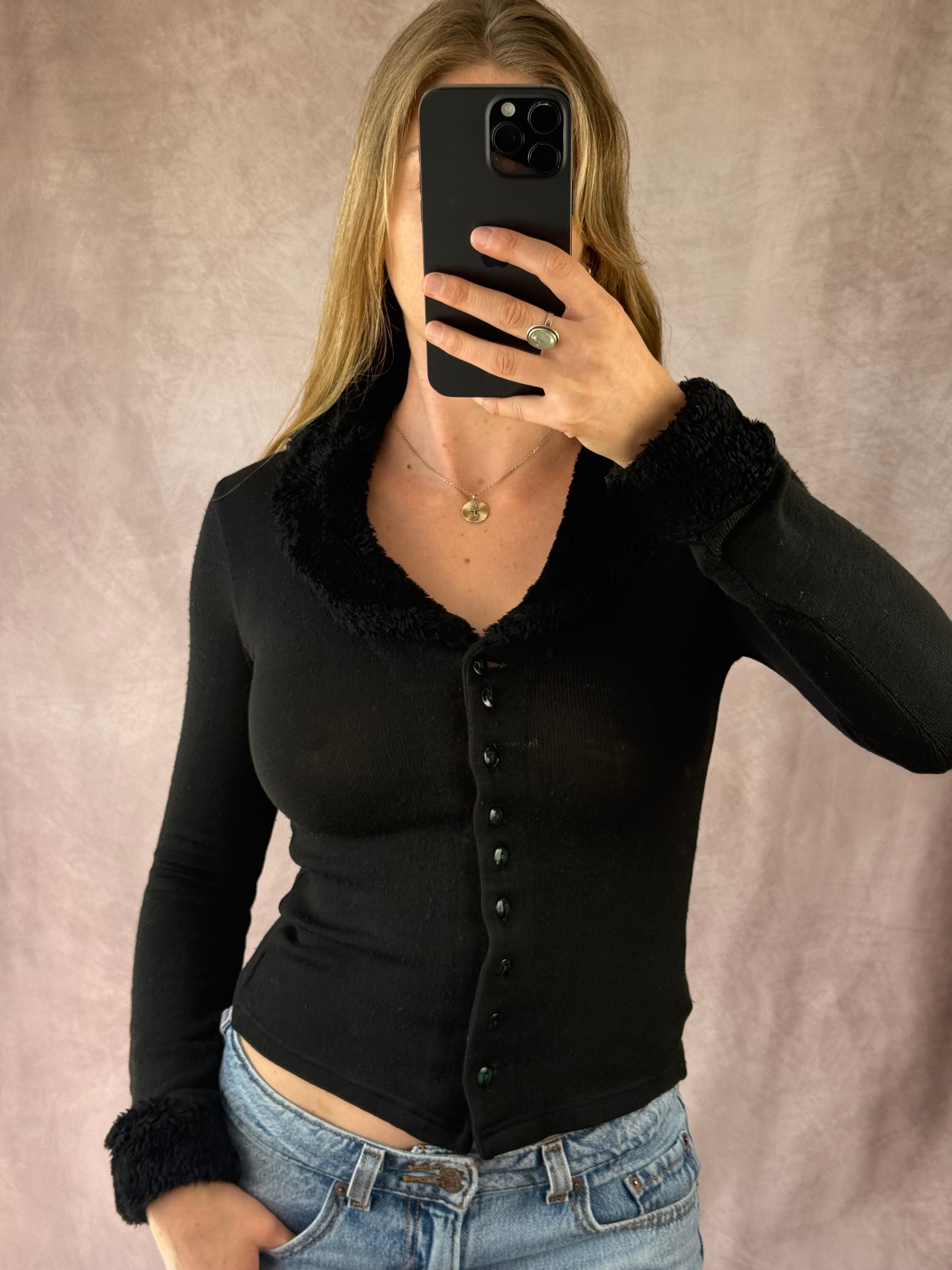 Y2K fairy whimsical black button up top (S)