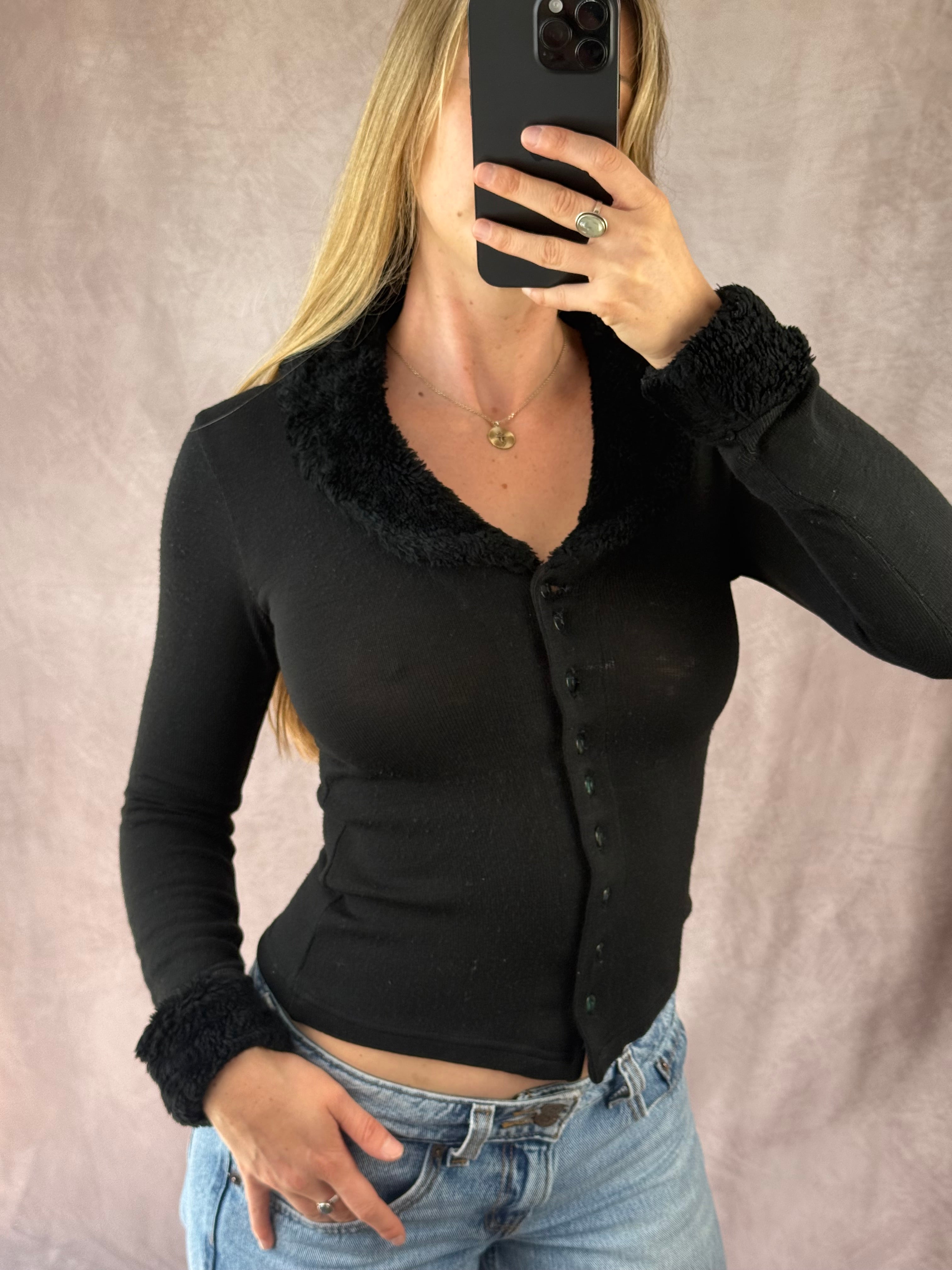 Y2K fairy whimsical black button up top (S)