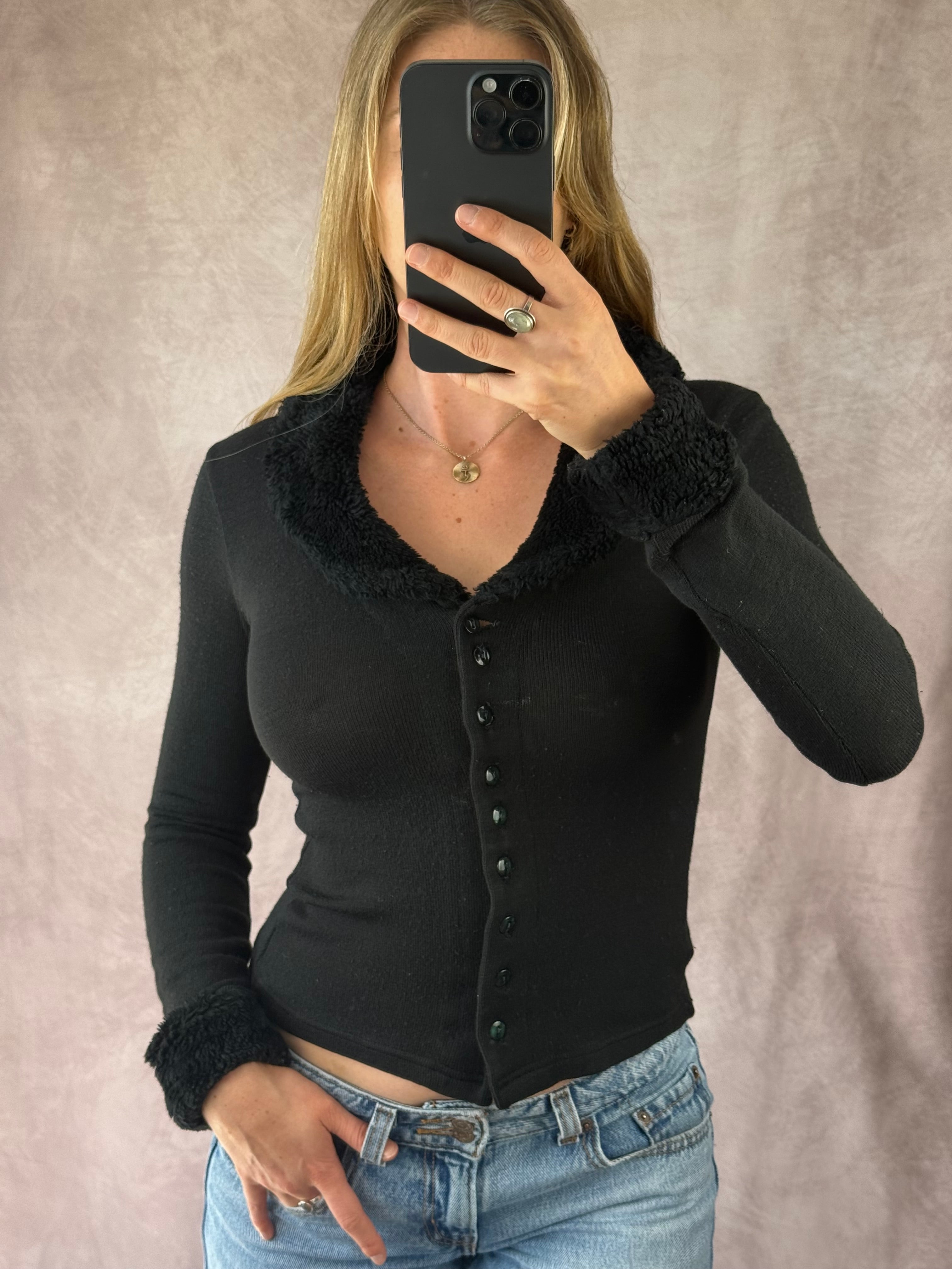 Y2K fairy whimsical black button up top (S)