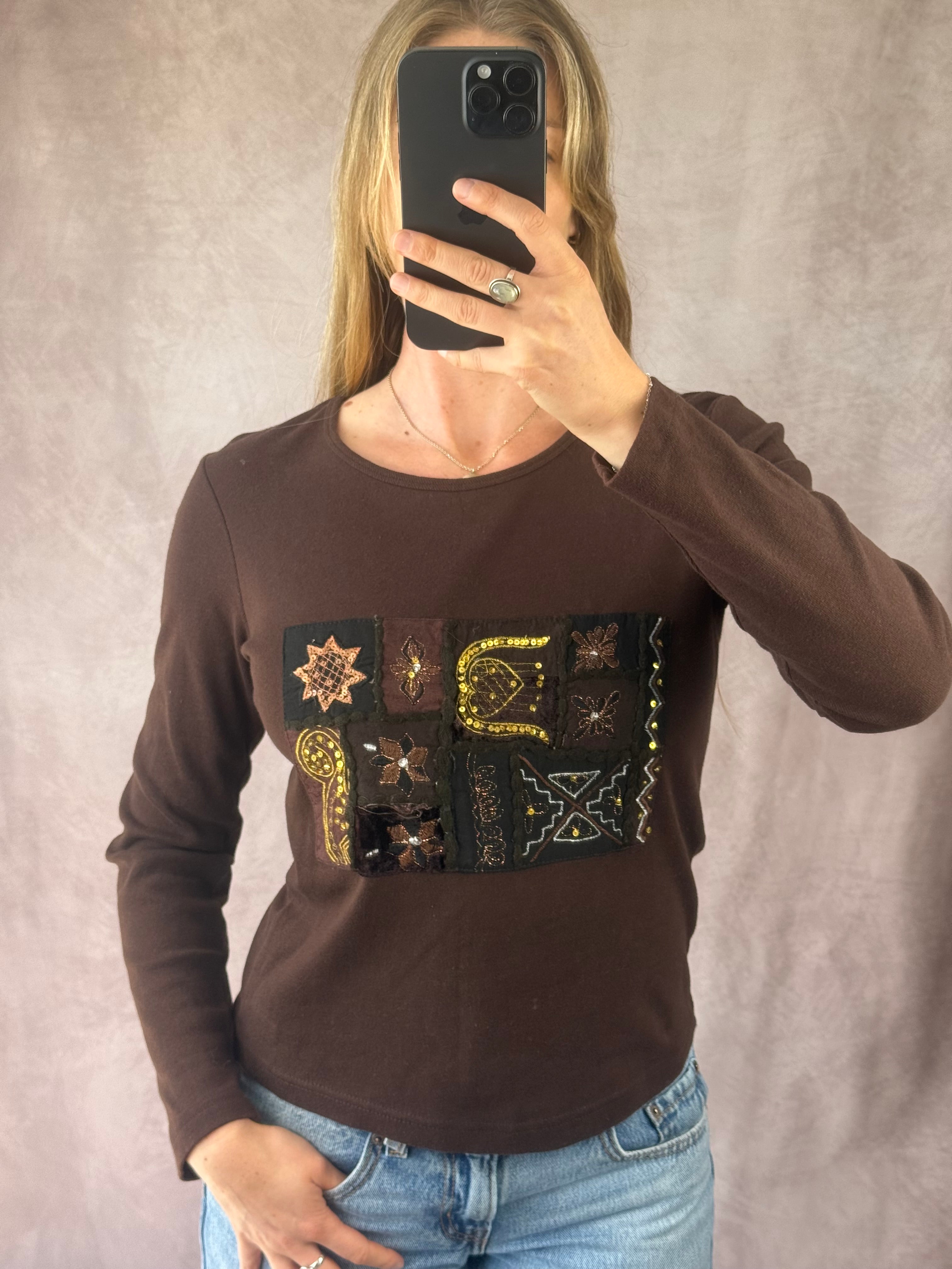 Y2K fairy whimsical brown branded top (S)