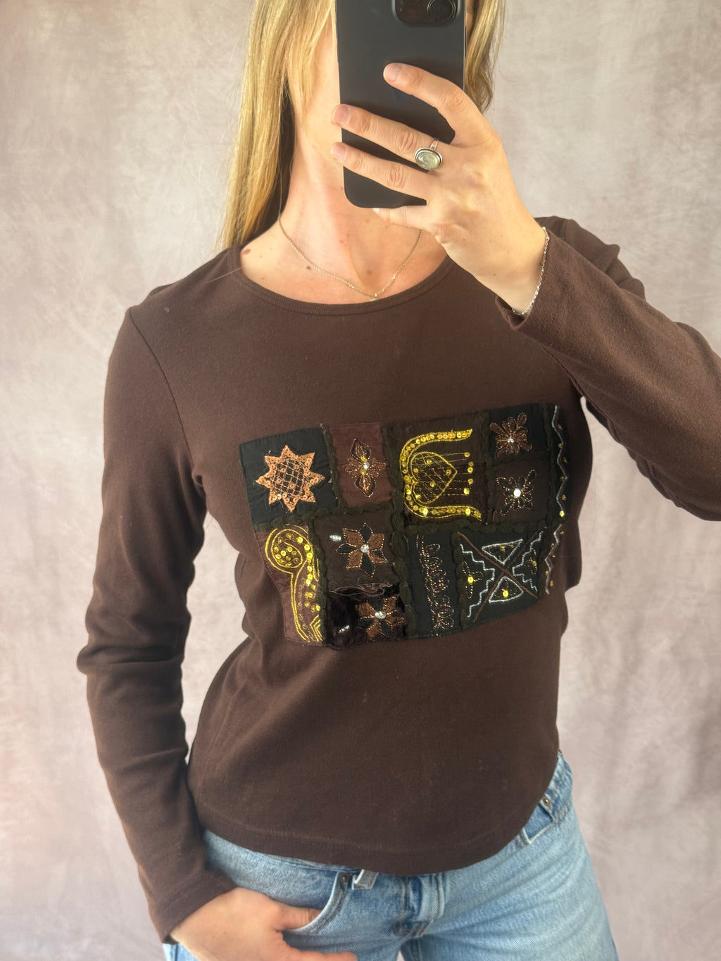 Y2K fairy whimsical brown branded top (S)