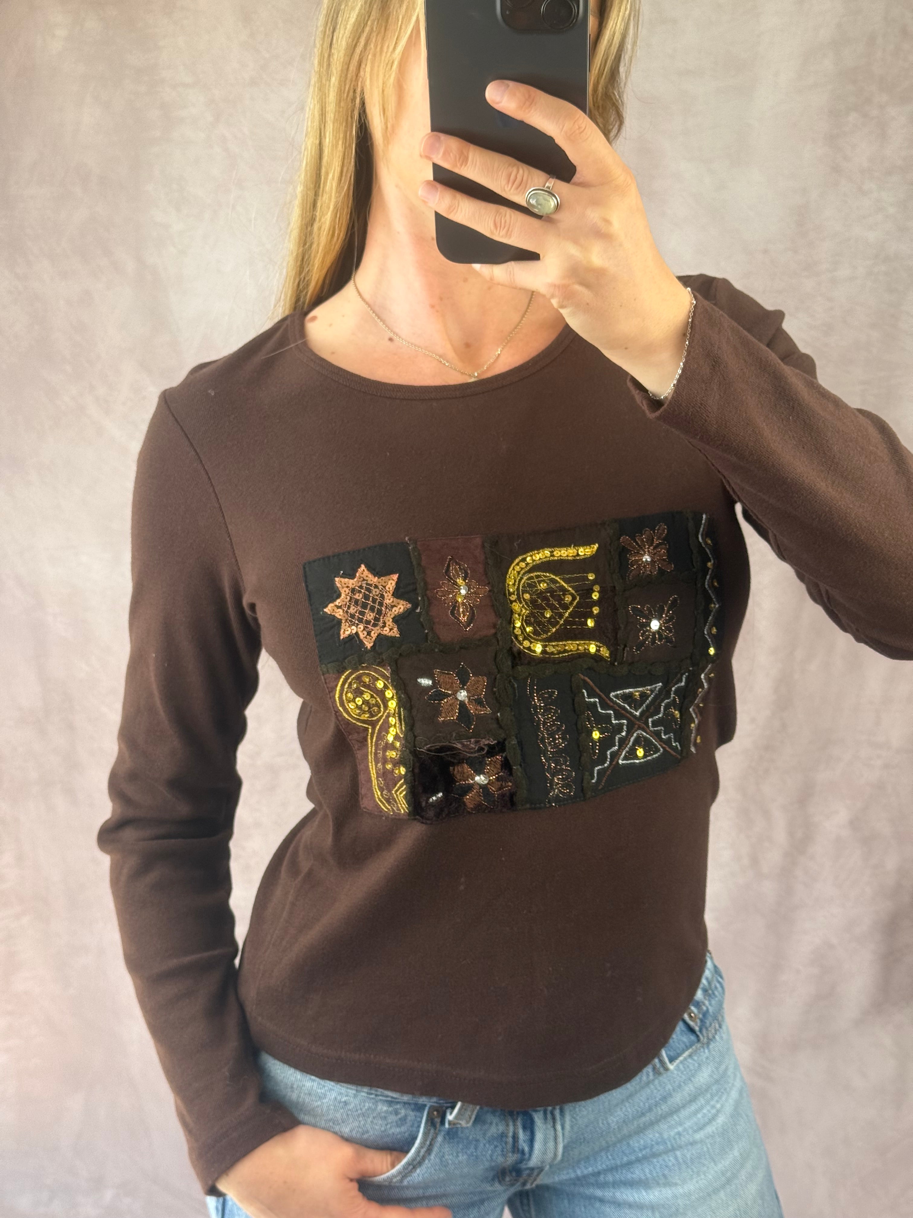 Y2K fairy whimsical brown branded top (S)