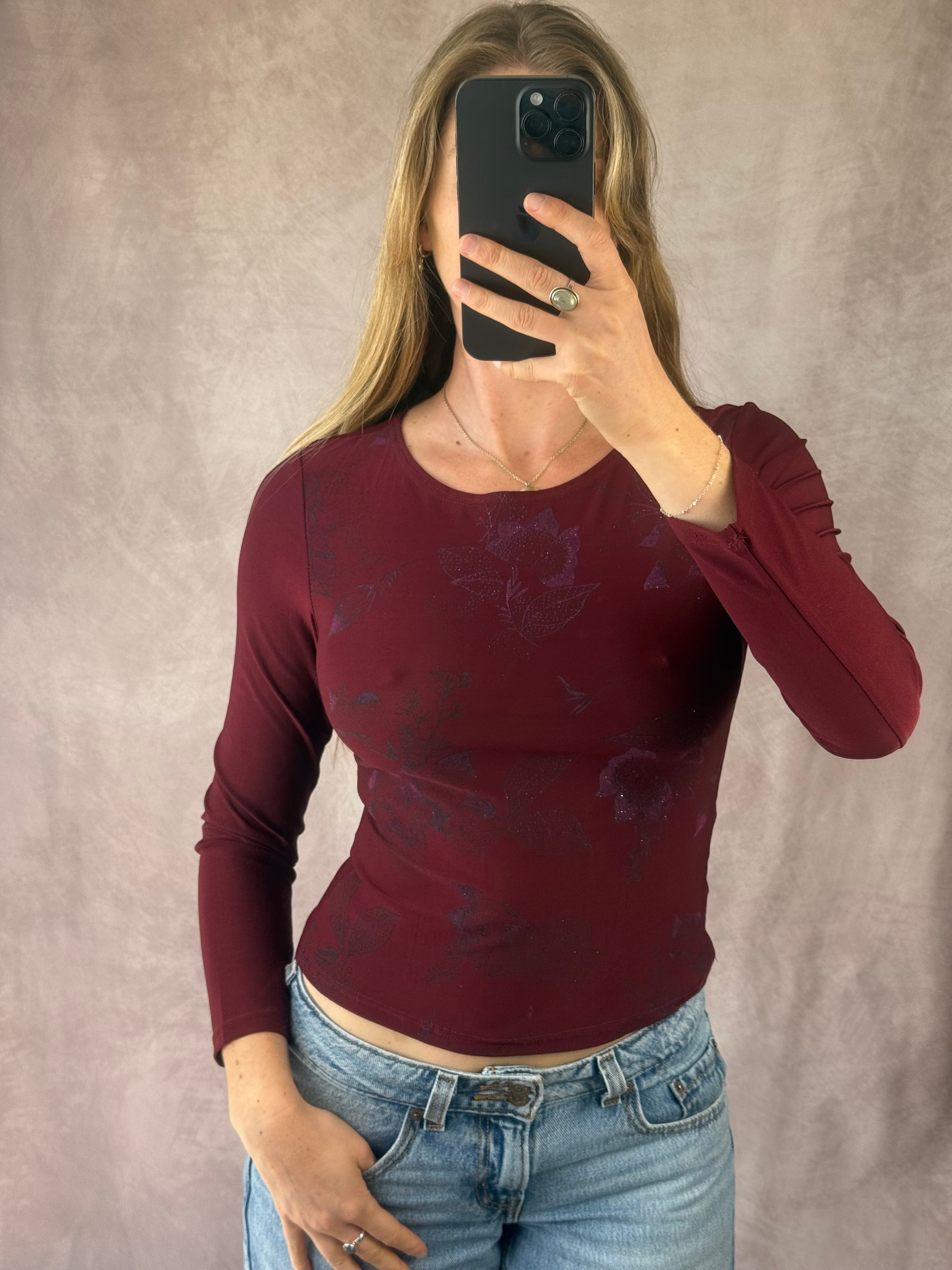 Y2K fairy whimsical burgundy top (M)