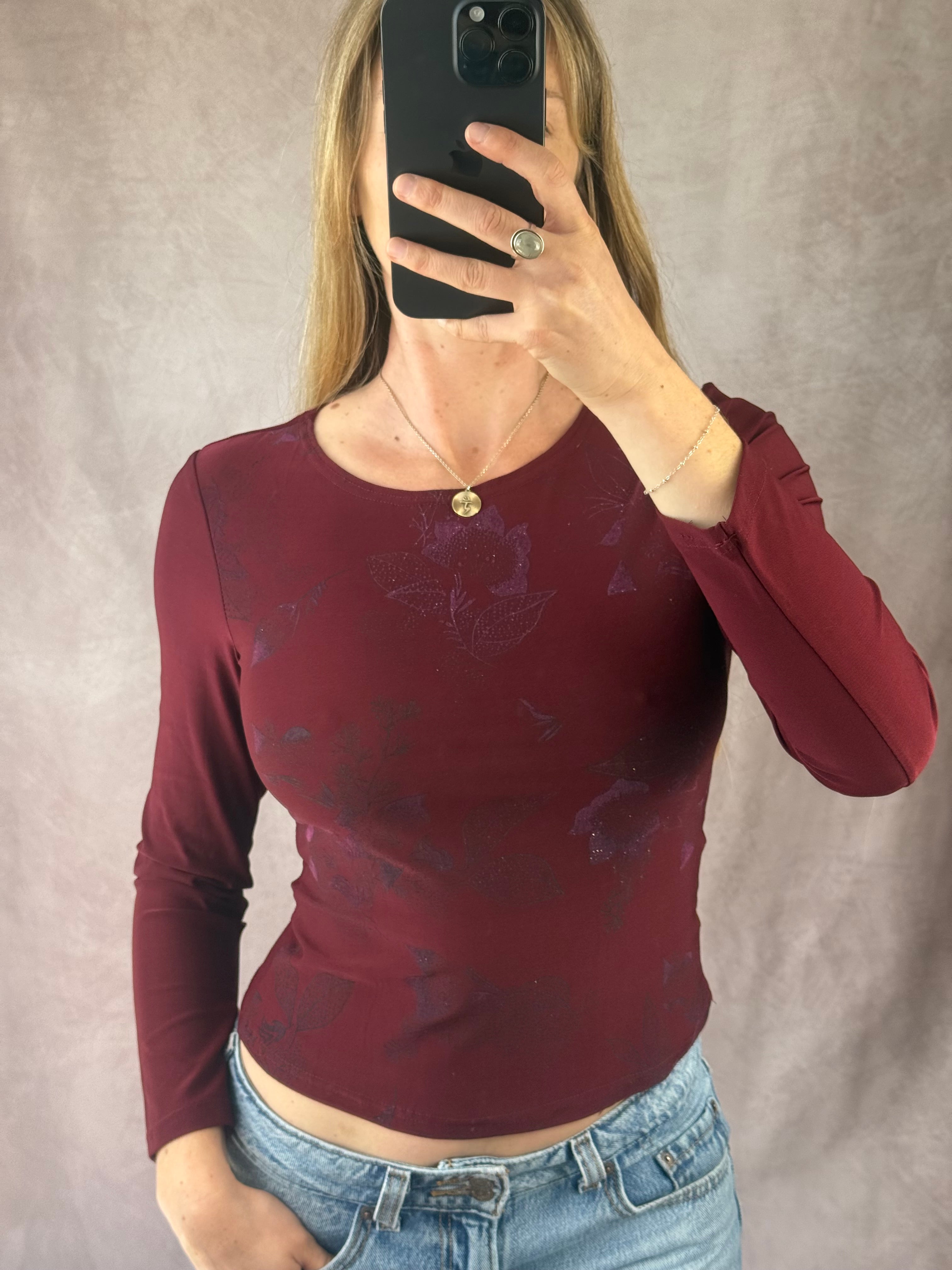 Y2K fairy whimsical burgundy top (M)