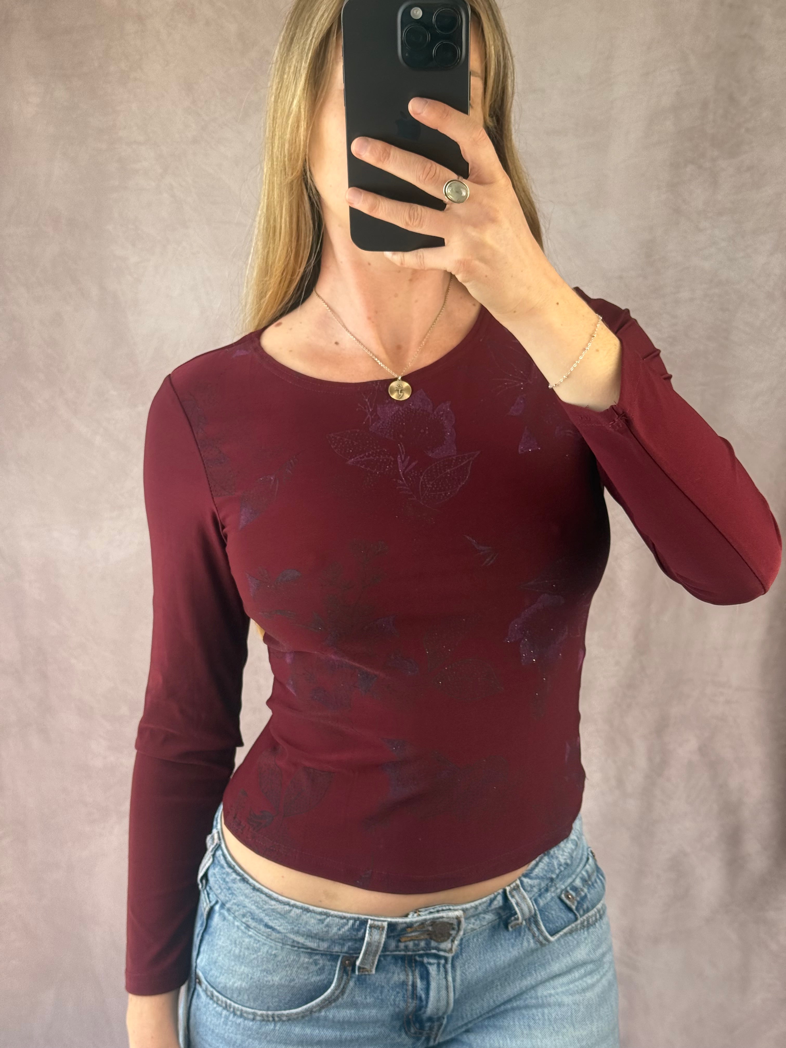 Y2K fairy whimsical burgundy top (M)