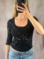Y2K fairy whimsical black sequenced top (S)