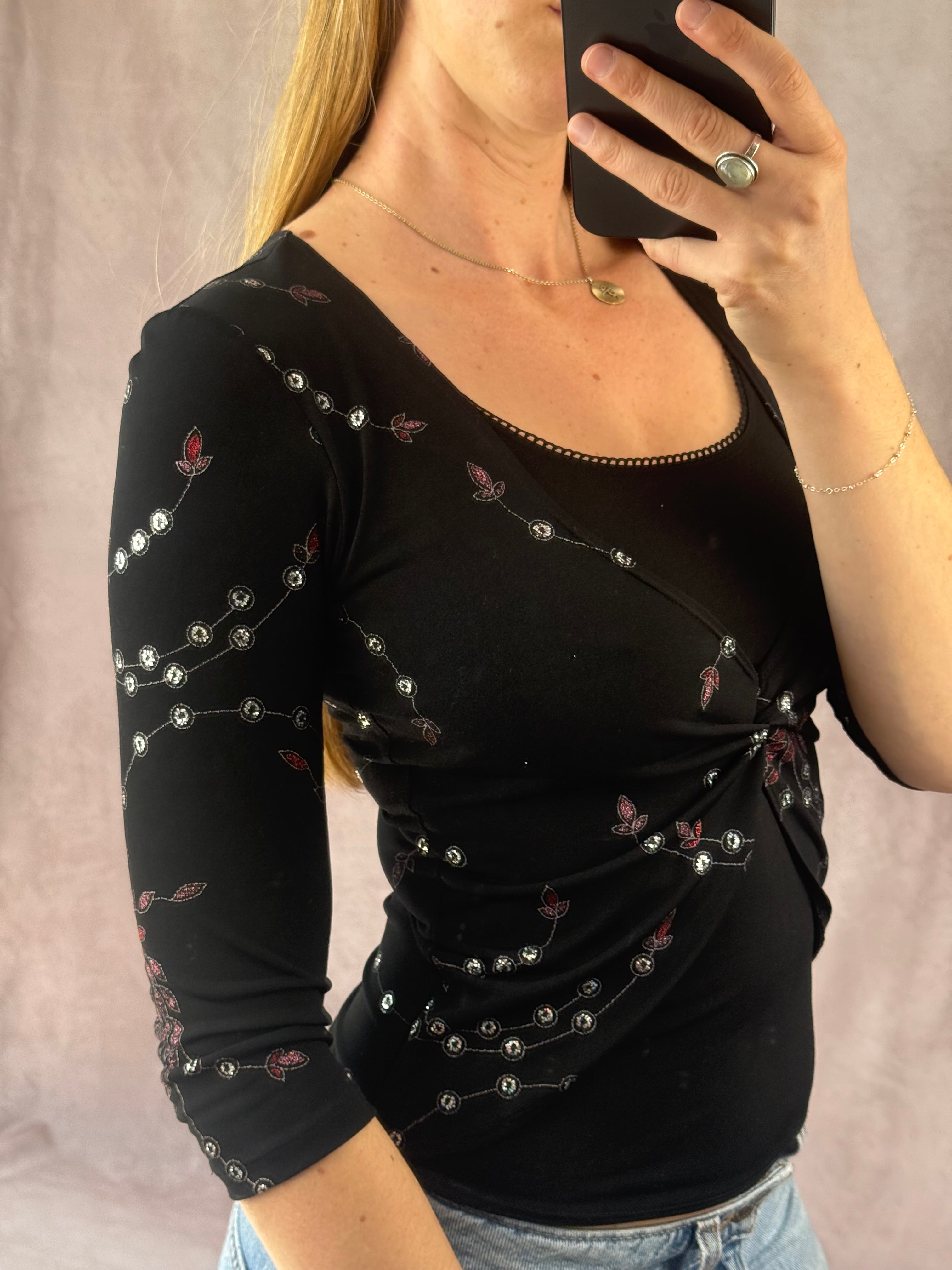 Y2K fairy whimsical black sequenced top (S)