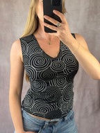 Y2K fairy whimsical black patterned top (M)