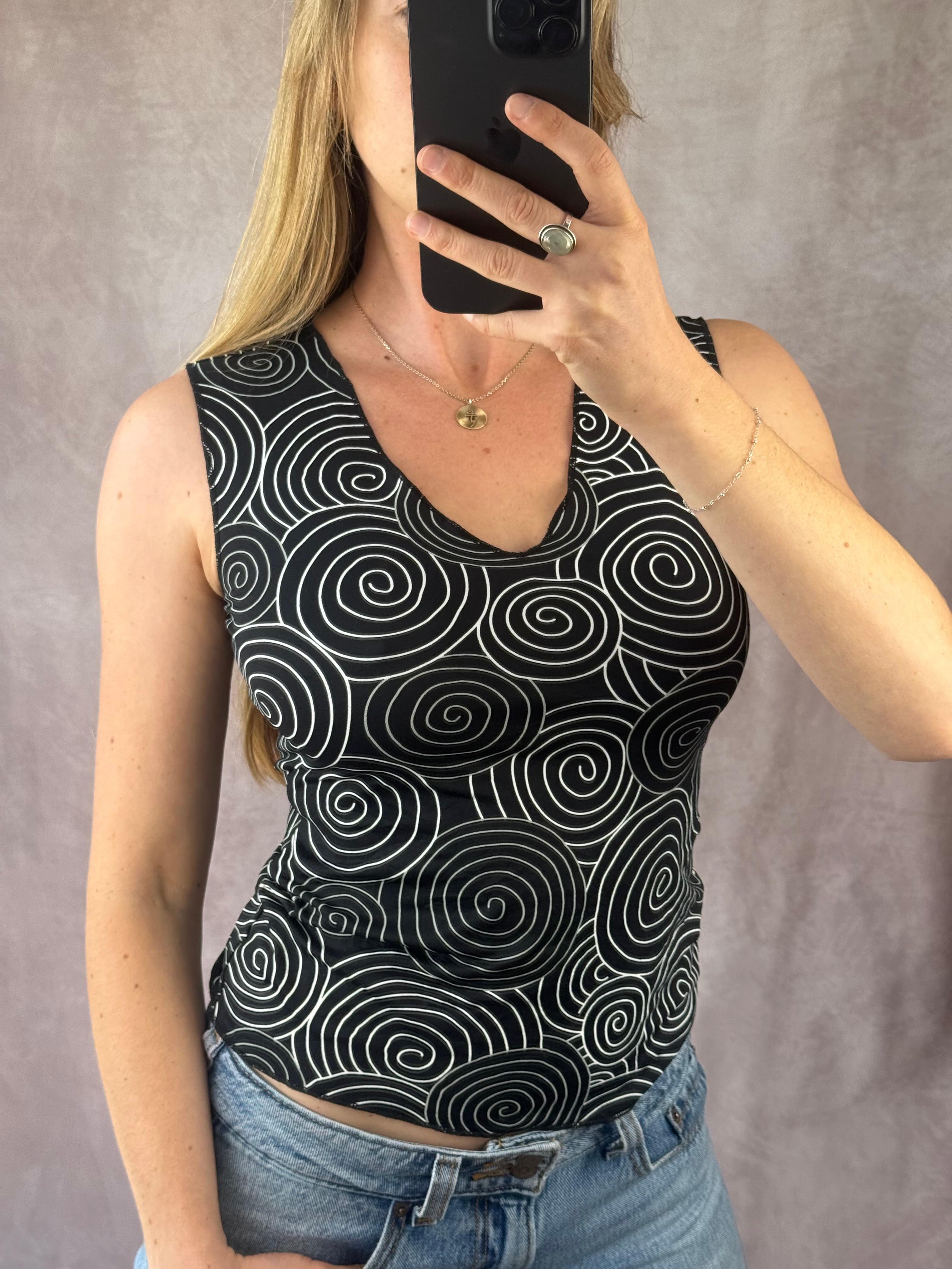 Y2K fairy whimsical black patterned top (M)