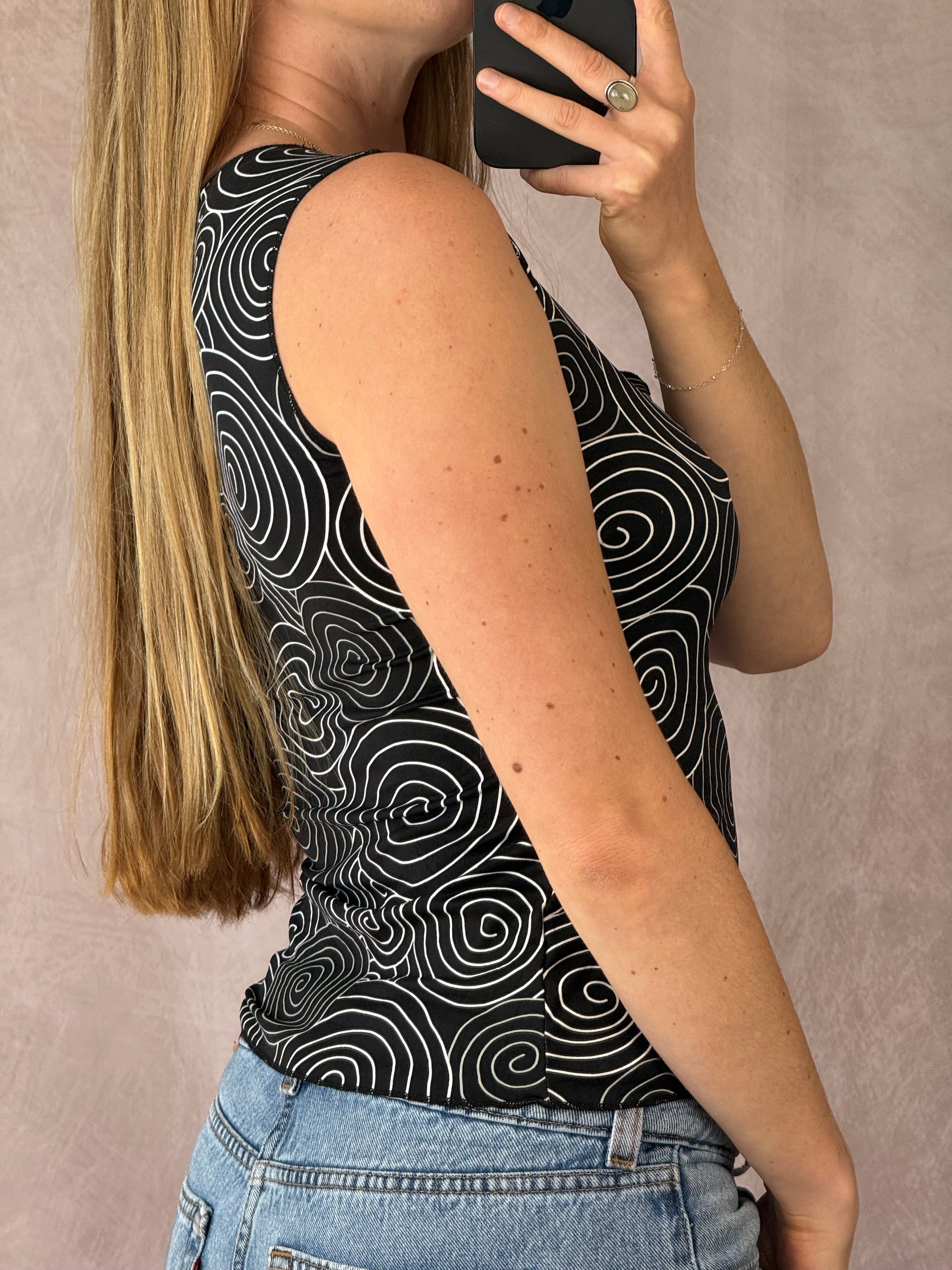 Y2K fairy whimsical black patterned top (M)