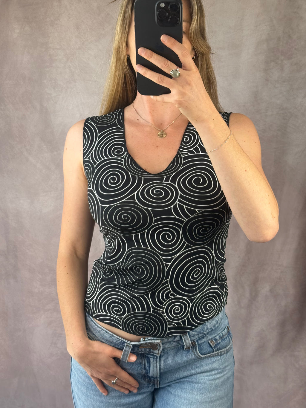 Y2K fairy whimsical black patterned top (M)