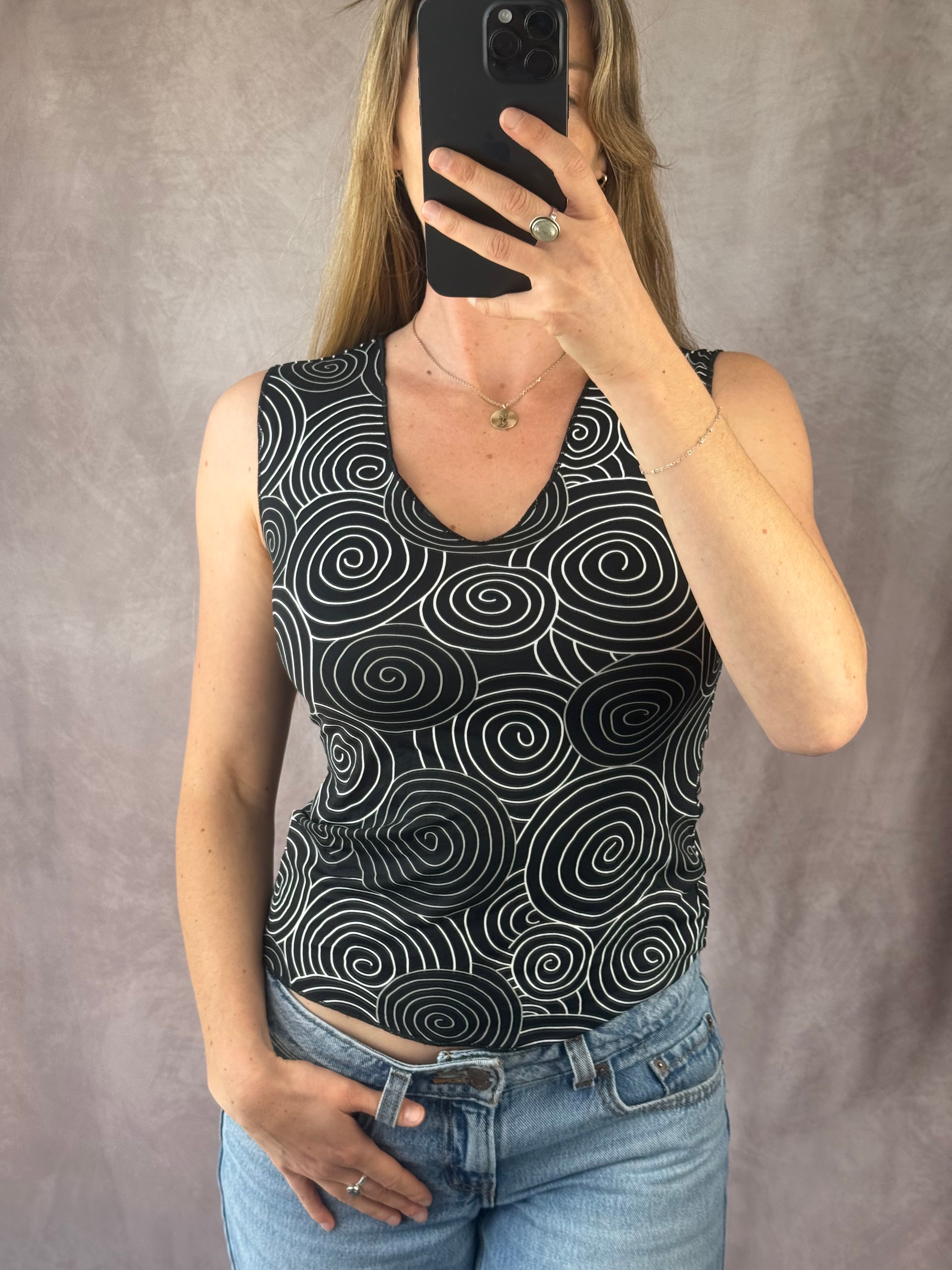 Y2K fairy whimsical black patterned top (M)