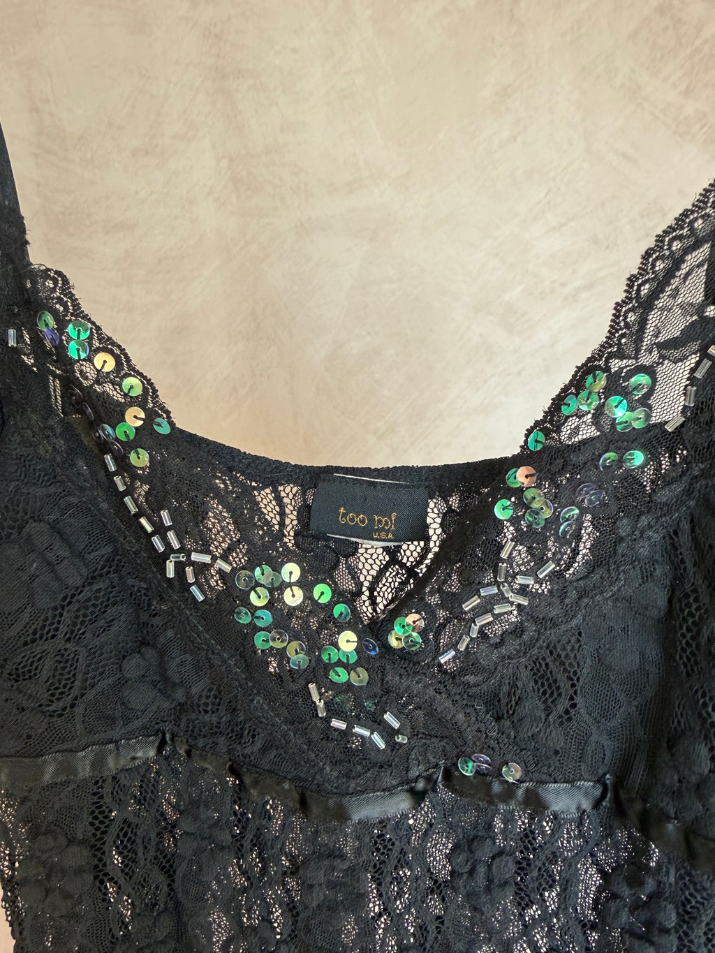 Y2K fairy whimsical black sequenced top (S)