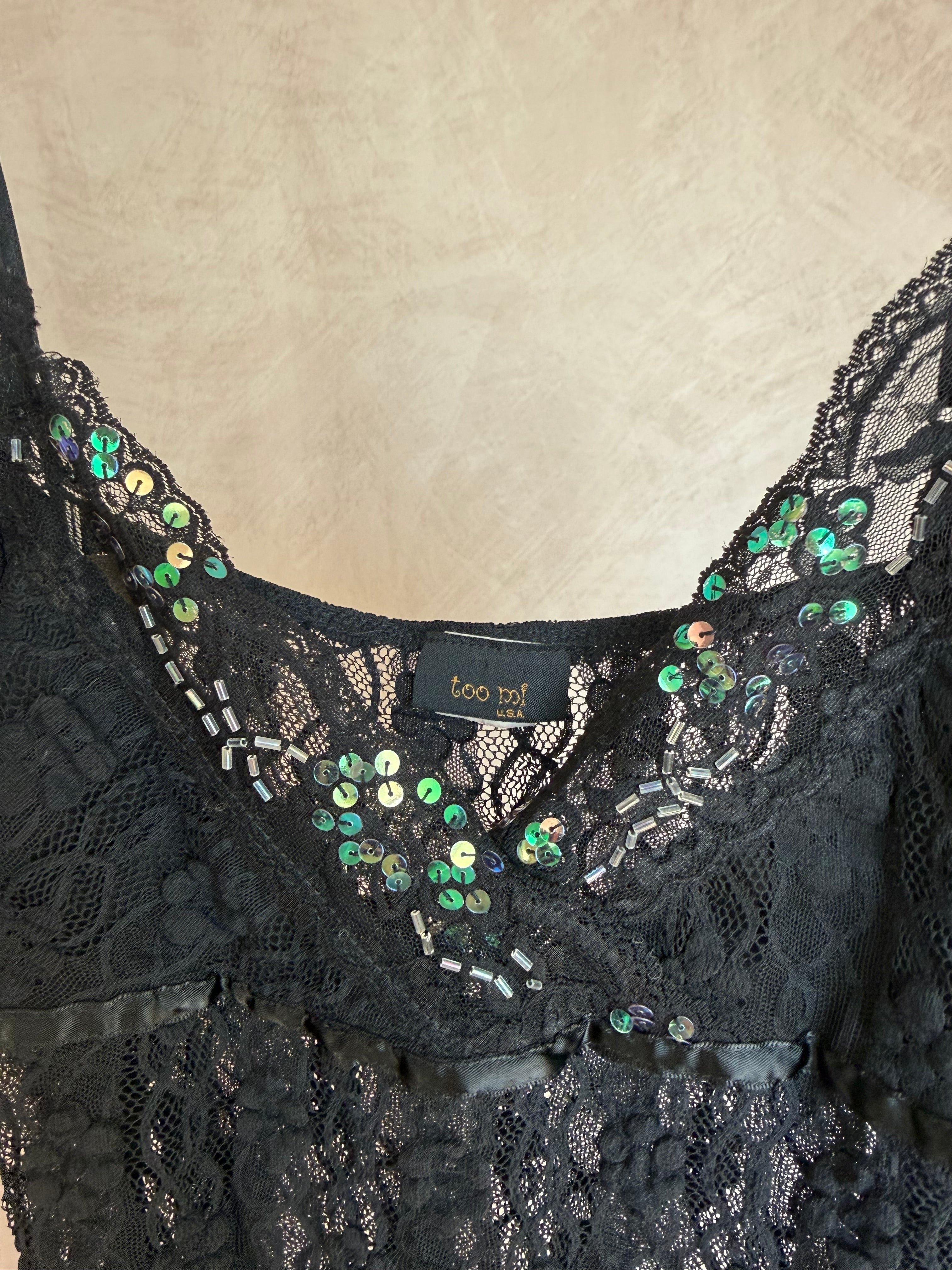 Y2K fairy whimsical black sequenced top (S)