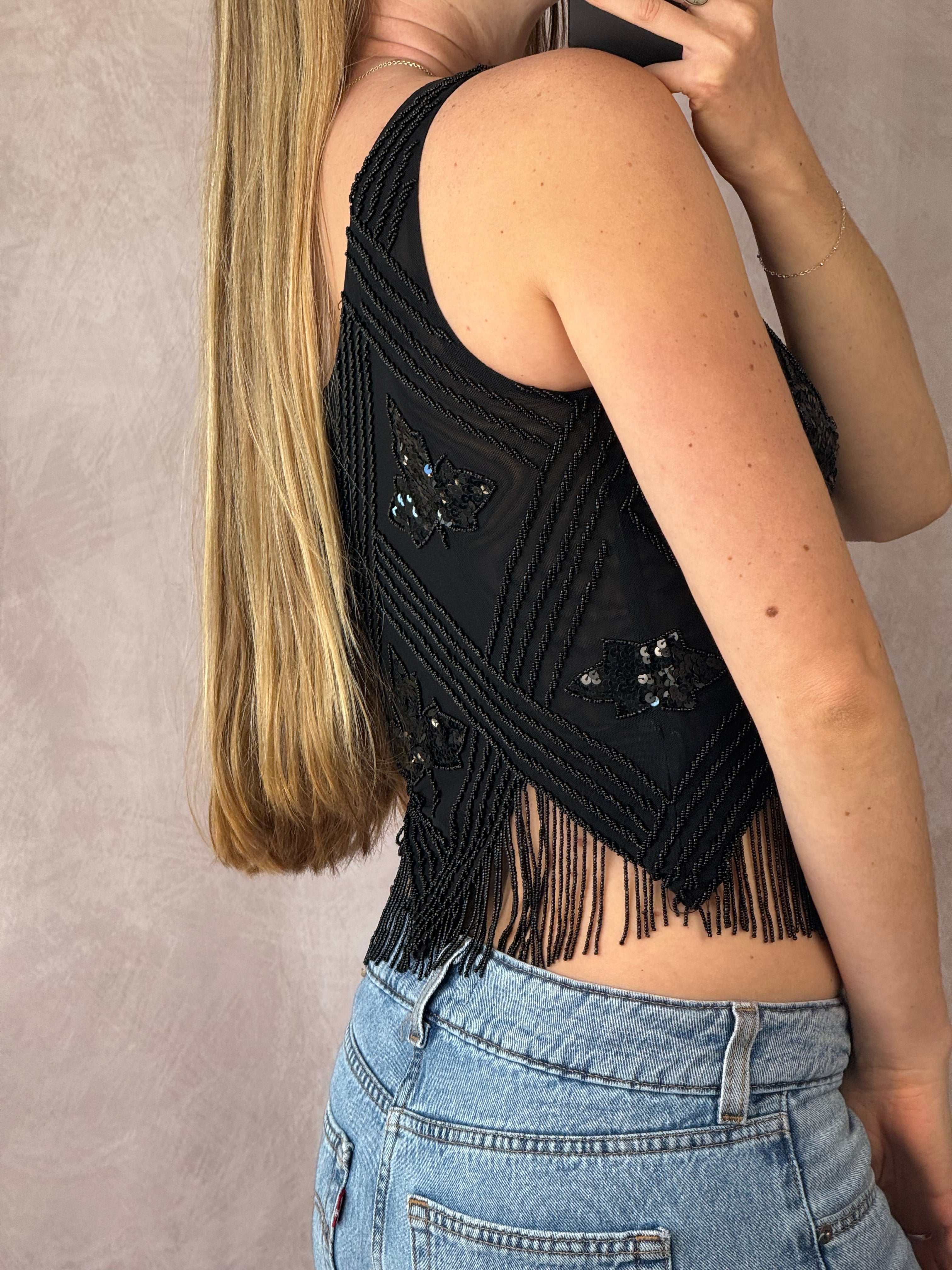 Y2K fairy whimsical black sequenced top (M)