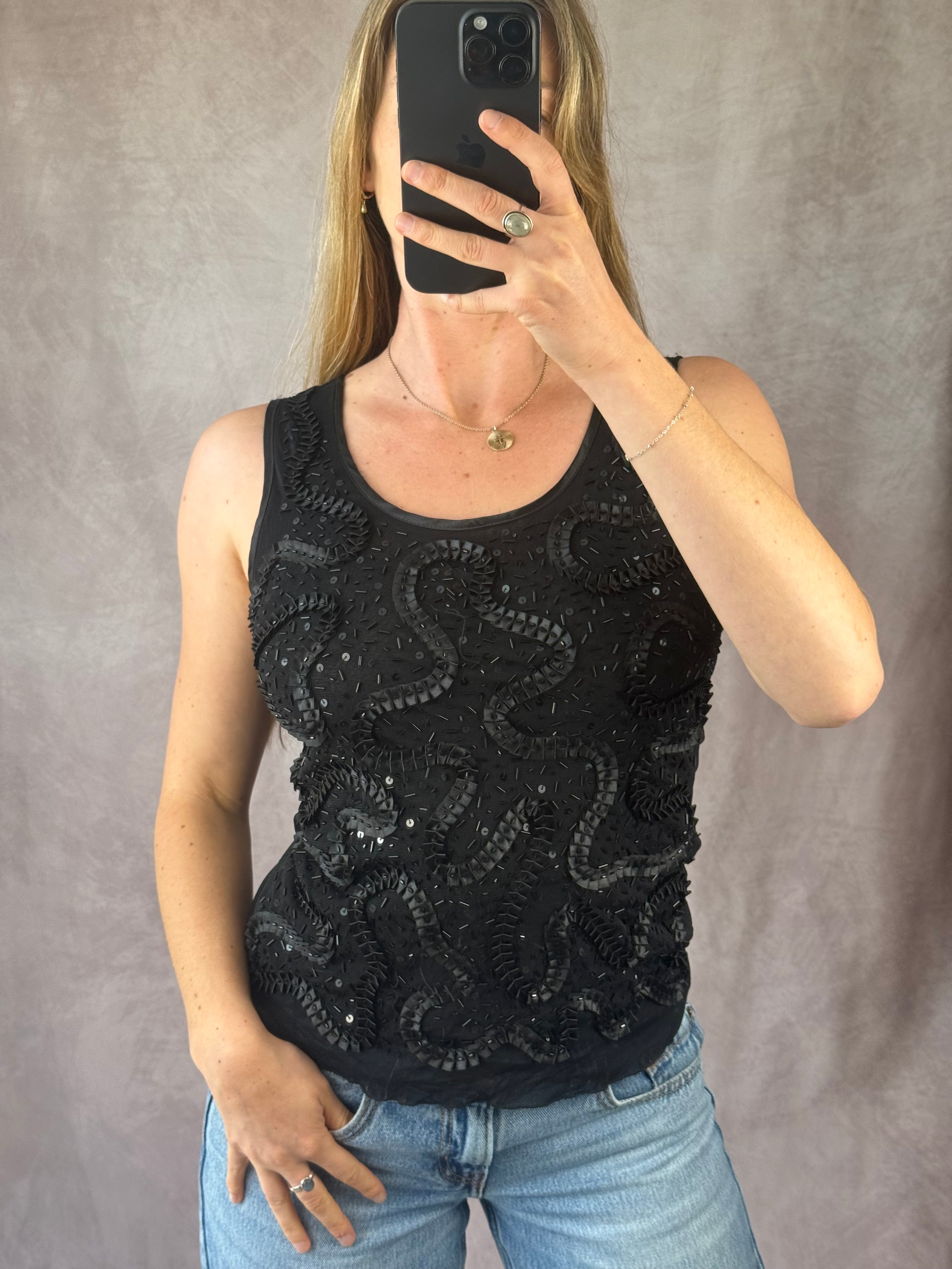 Y2K fairy whimsical black silk top (M)