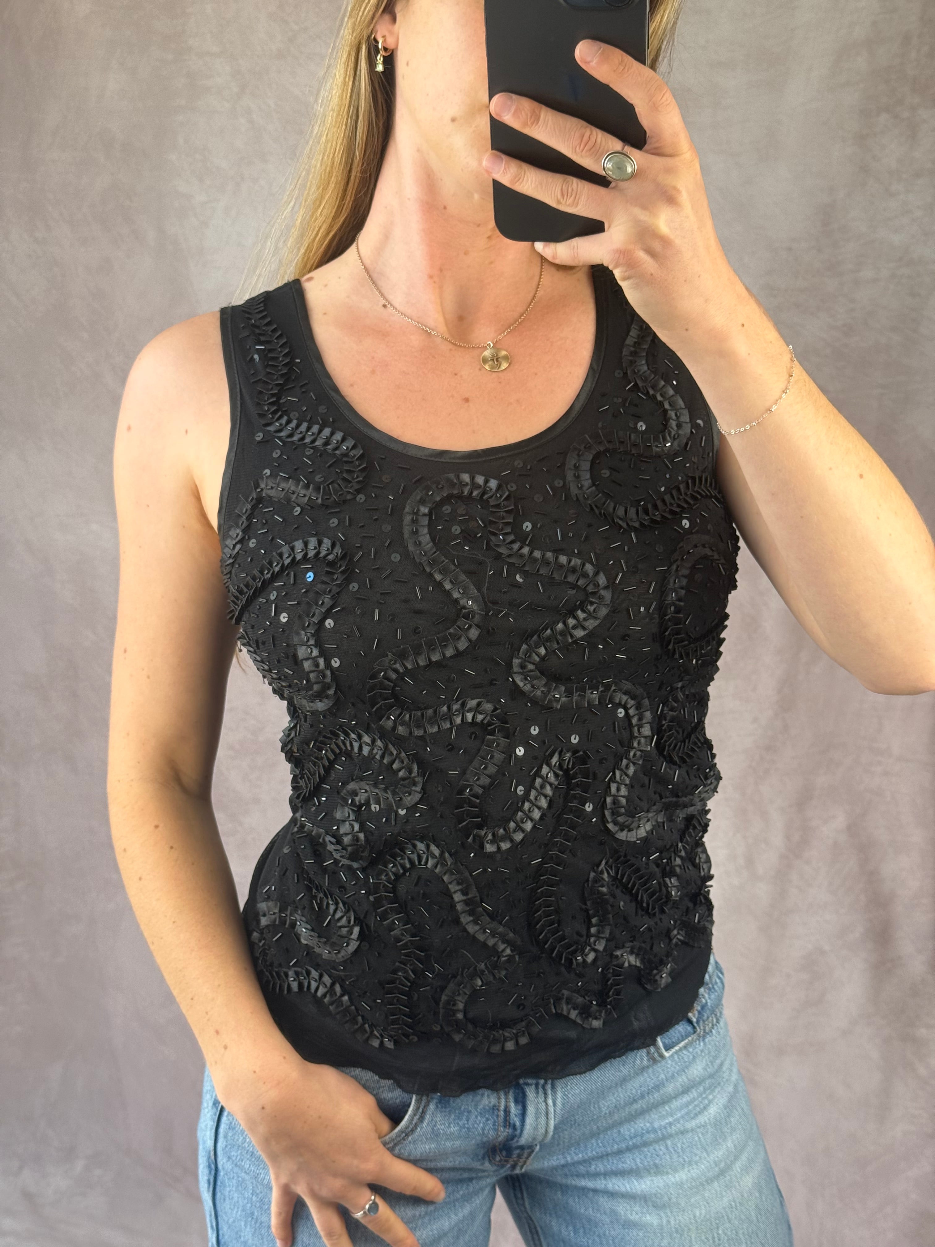 Y2K fairy whimsical black silk top (M)