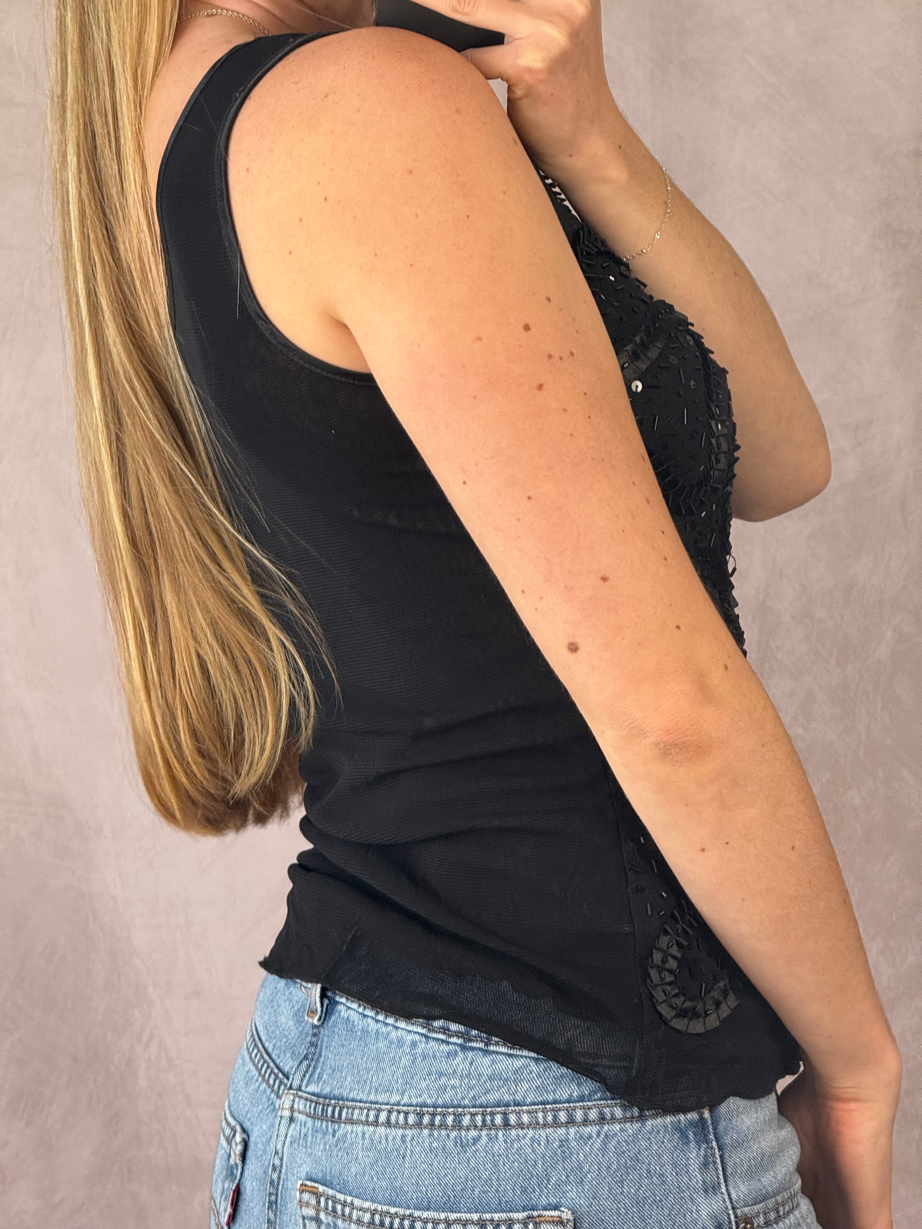Y2K fairy whimsical black silk top (M)