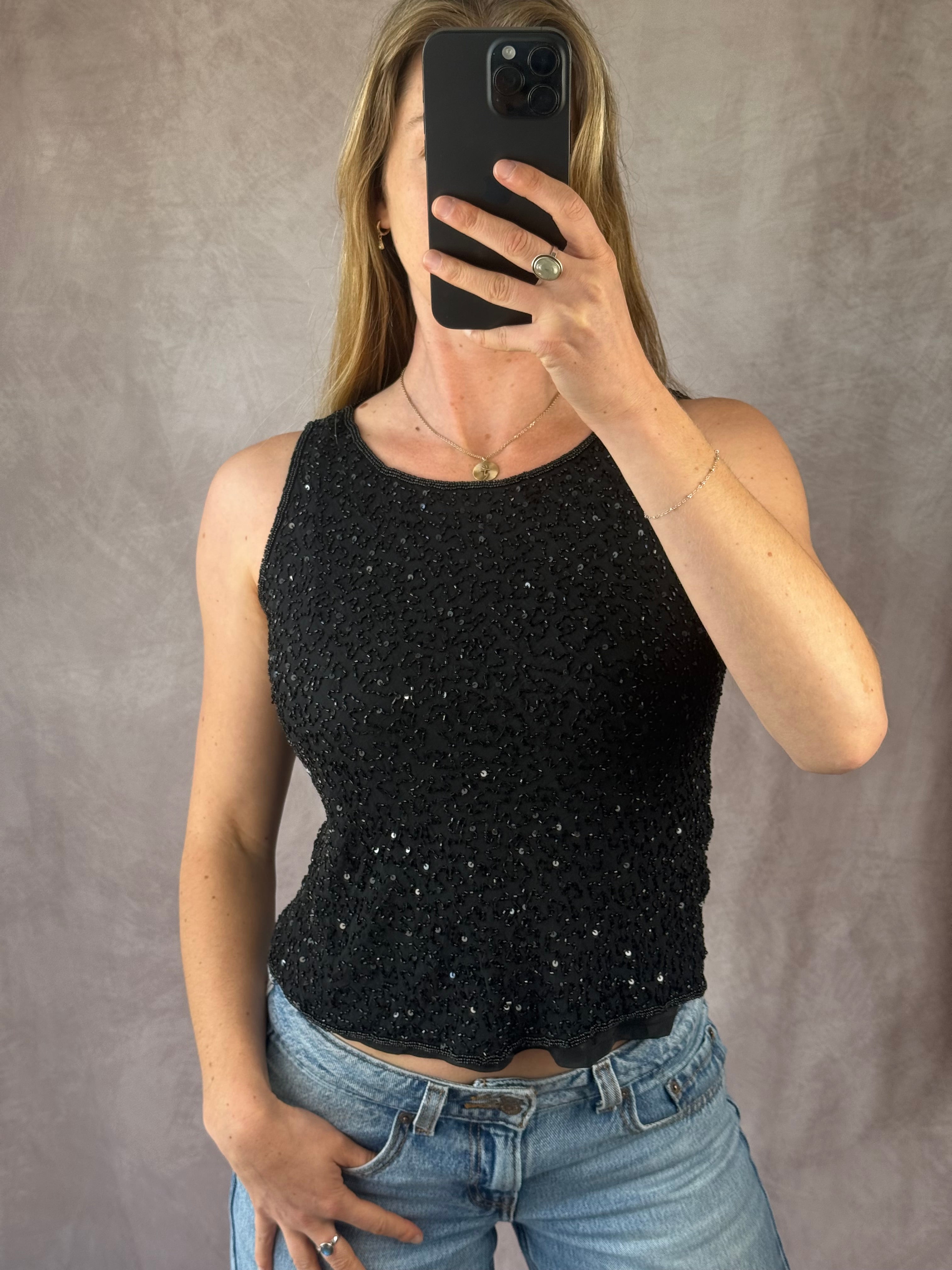 Y2K fairy whimsical black silk top (M)