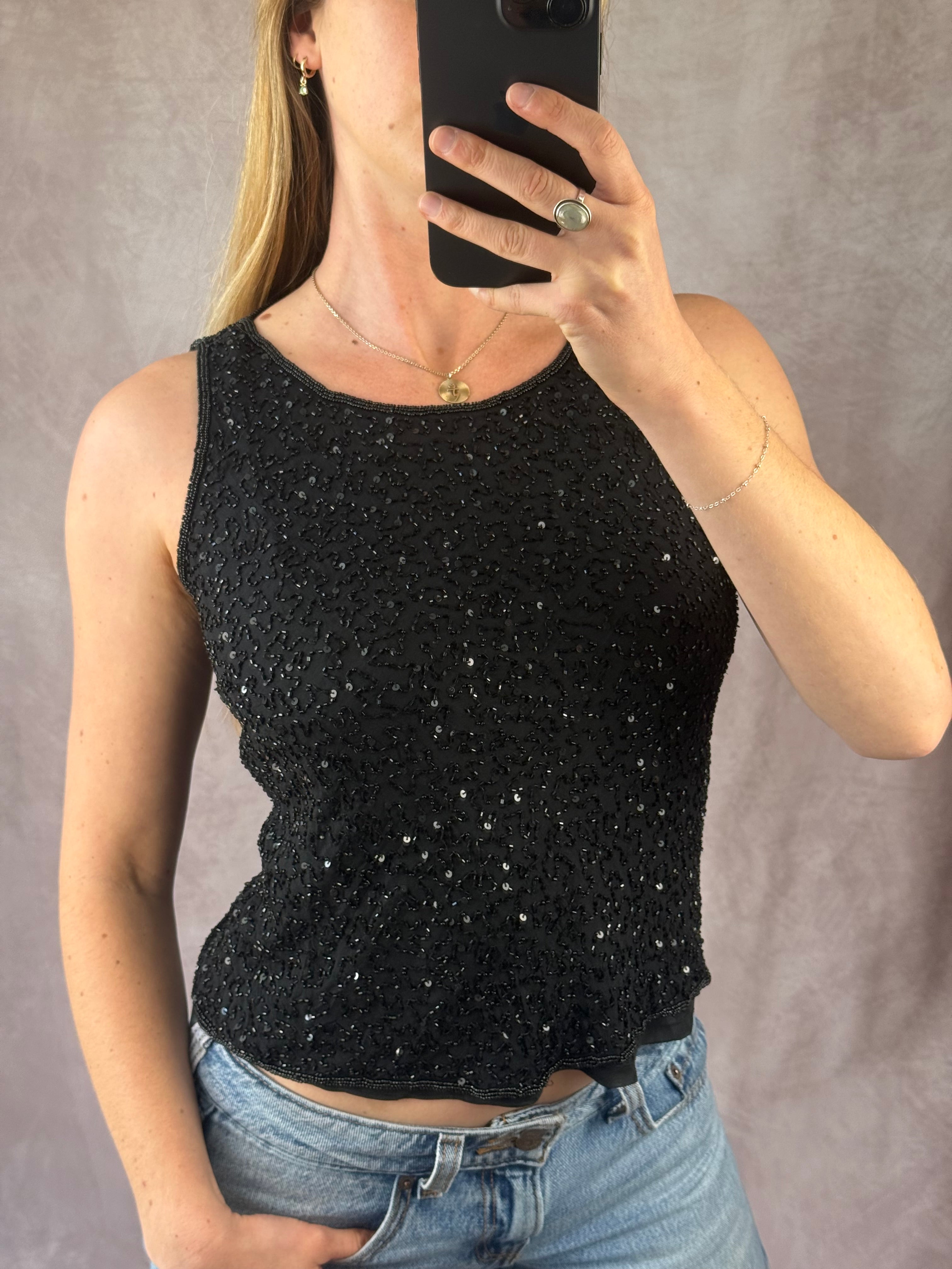 Y2K fairy whimsical black silk top (M)