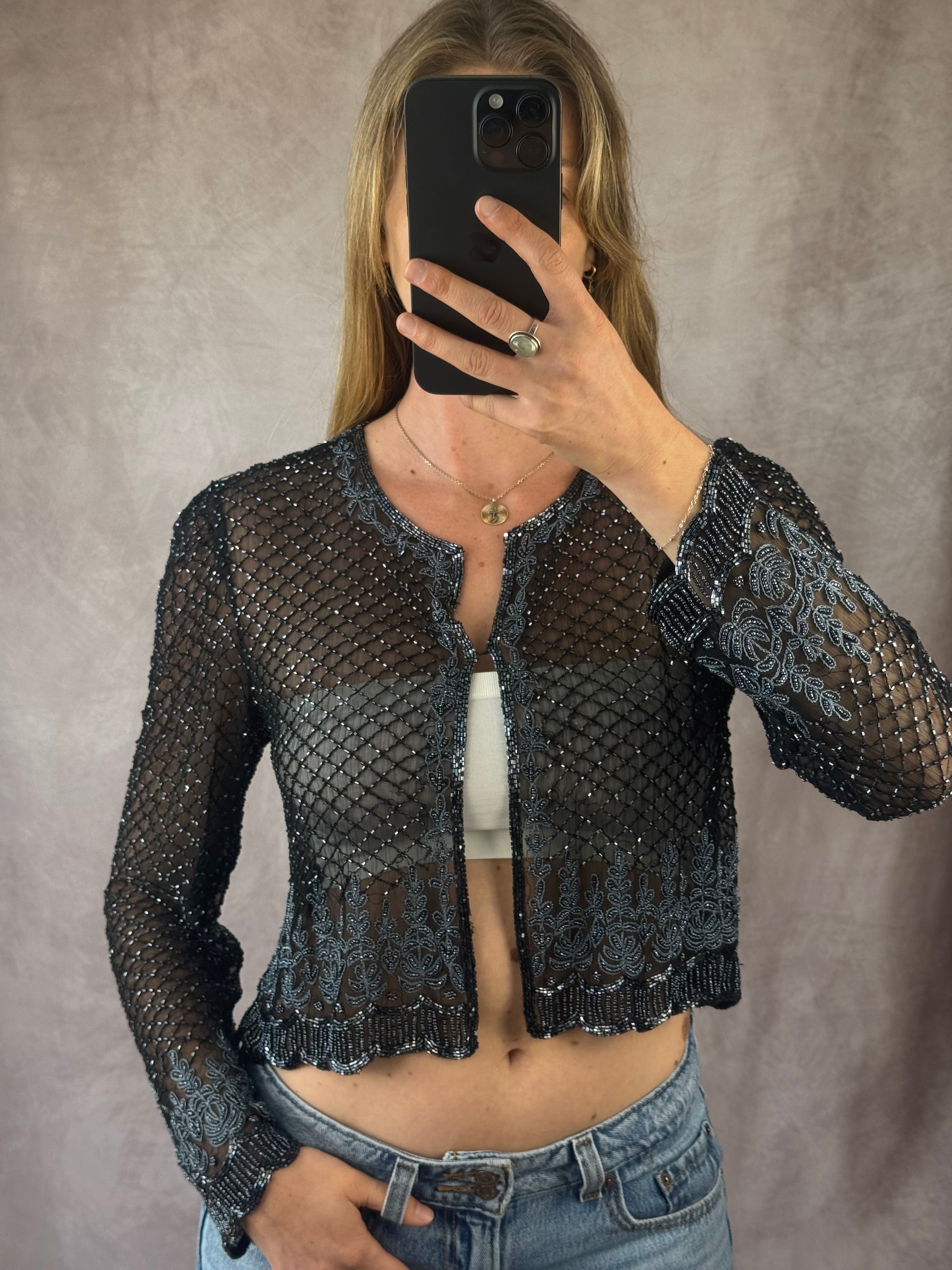Y2K fairy whimsical black & blue sparkly top (S)