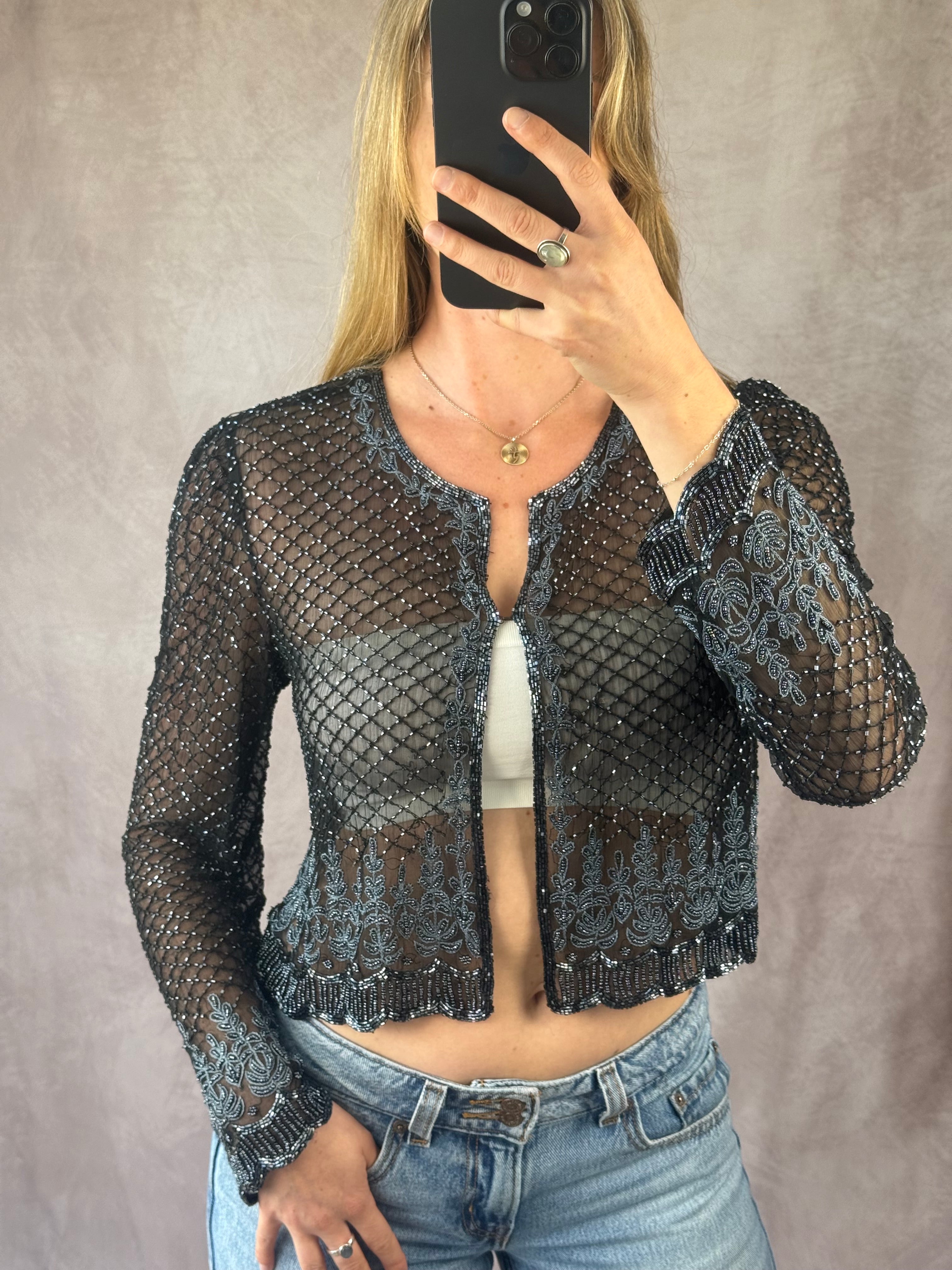 Y2K fairy whimsical black & blue sparkly top (S)