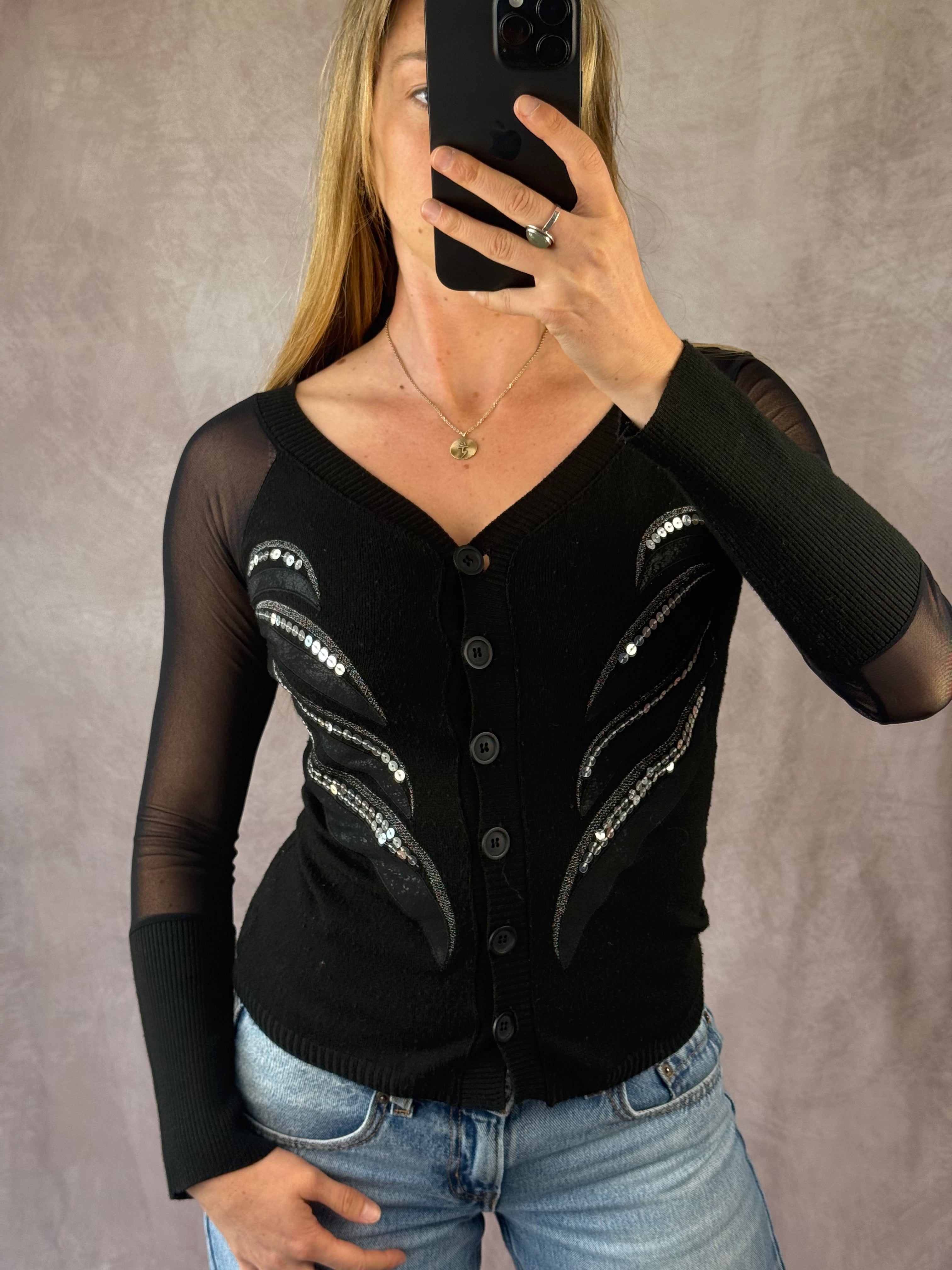 Y2K fairy whimsical black sequenced top (S)