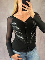Y2K fairy whimsical black sequenced top (S)