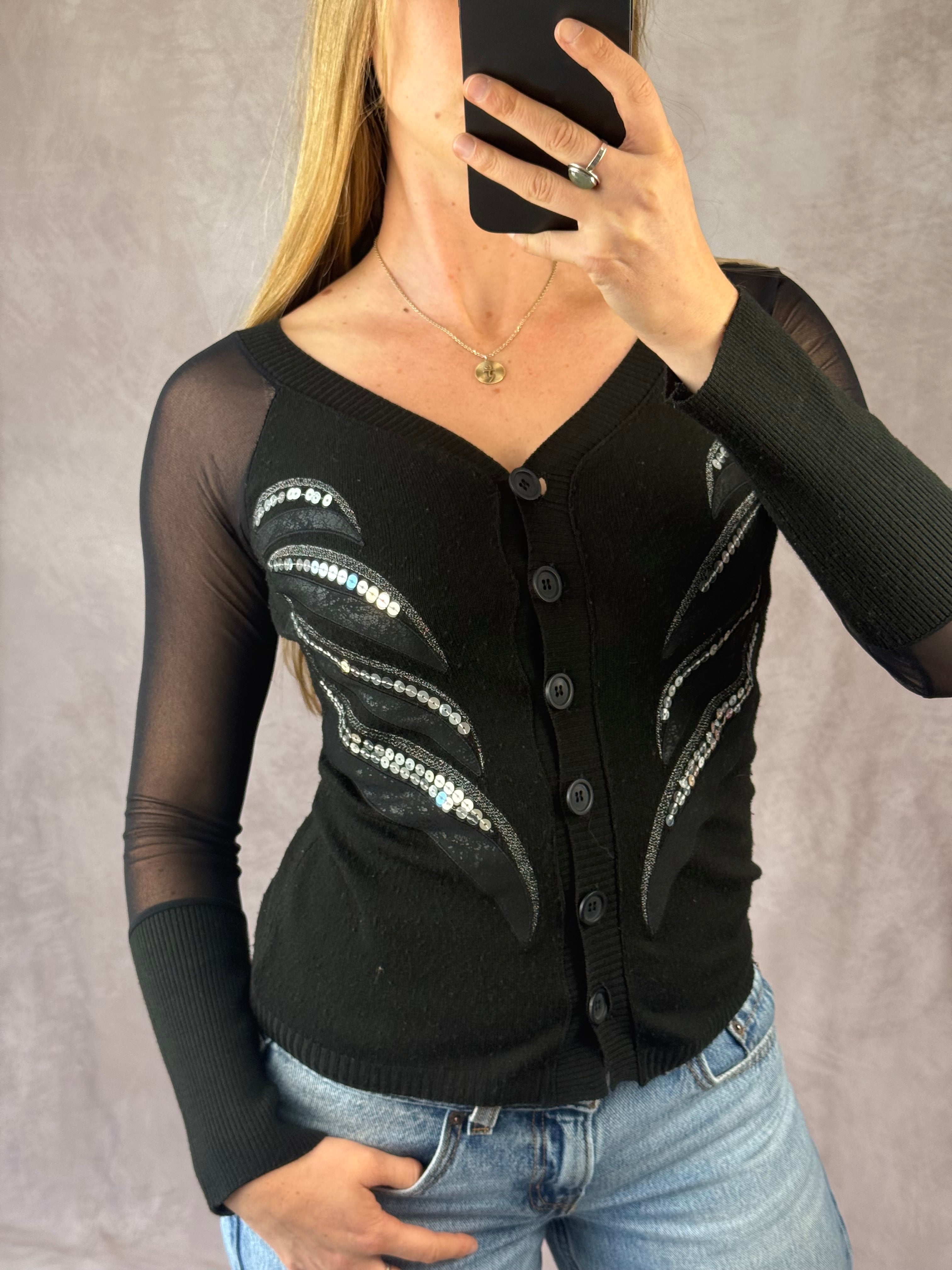Y2K fairy whimsical black sequenced top (S)