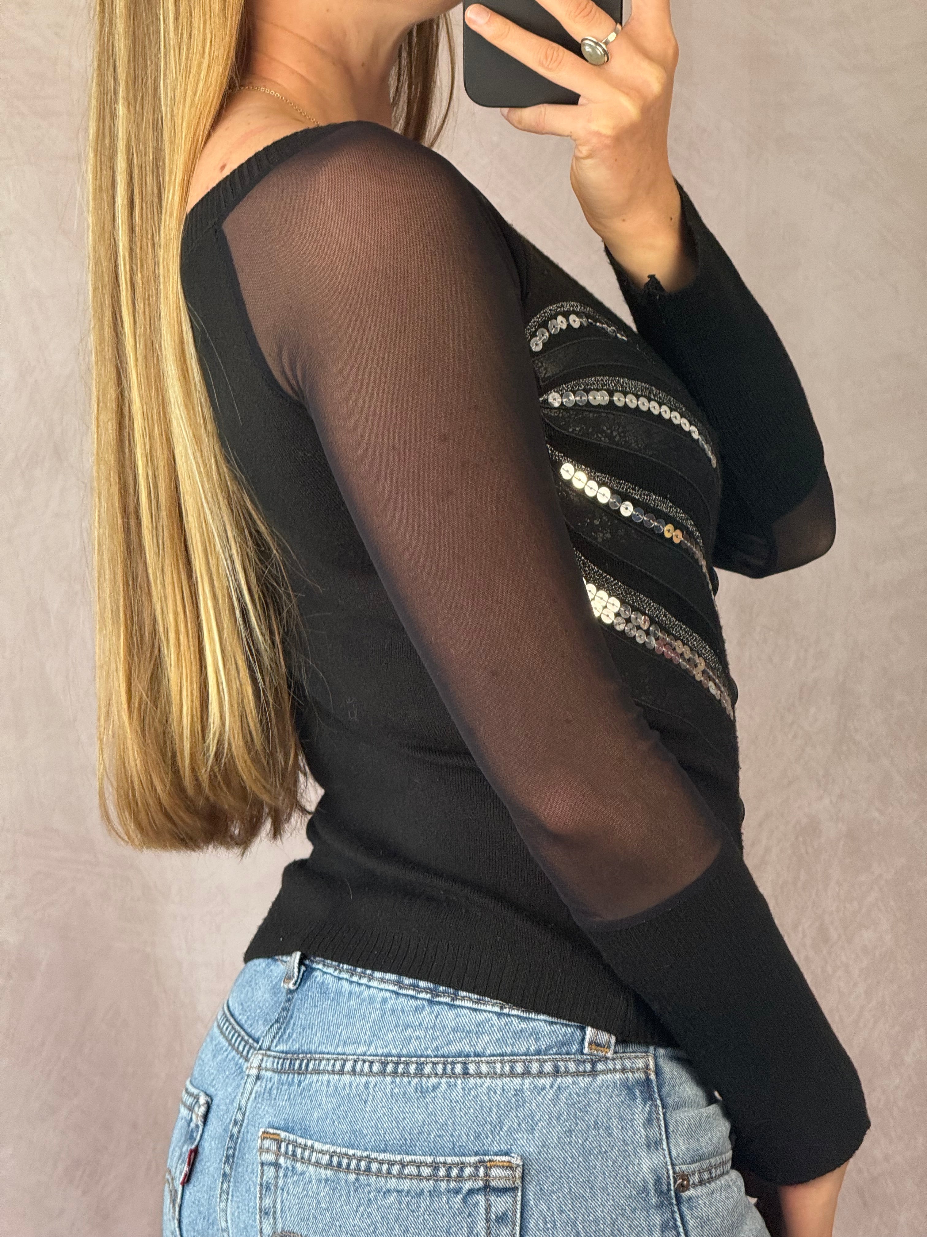 Y2K fairy whimsical black sequenced top (S)