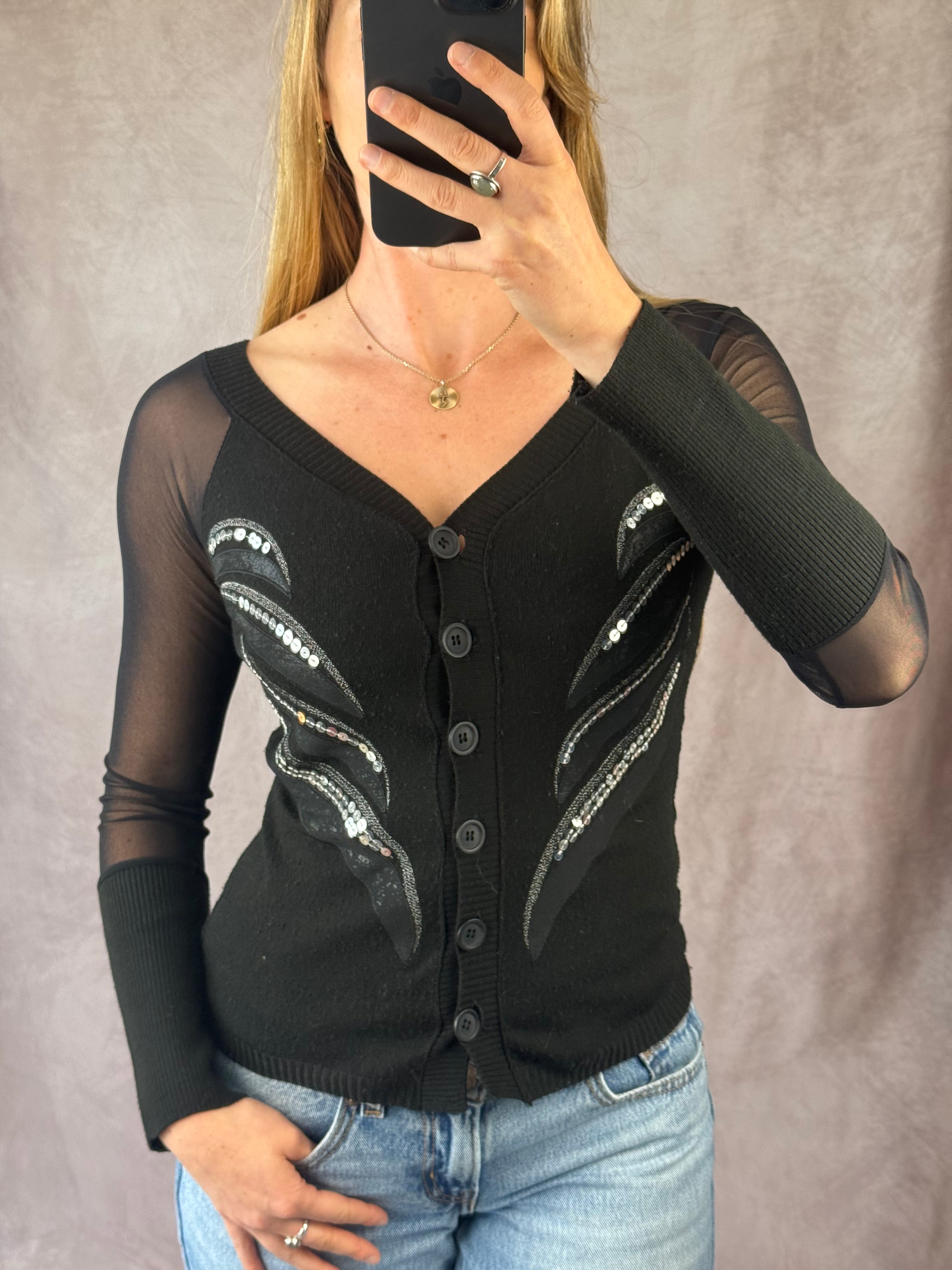 Y2K fairy whimsical black sequenced top (S)