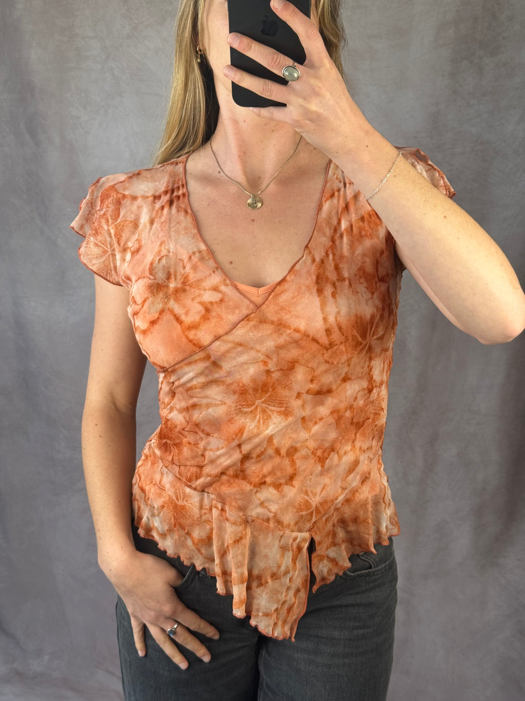 Y2K fairy whimsical orange tie-dye top (L)