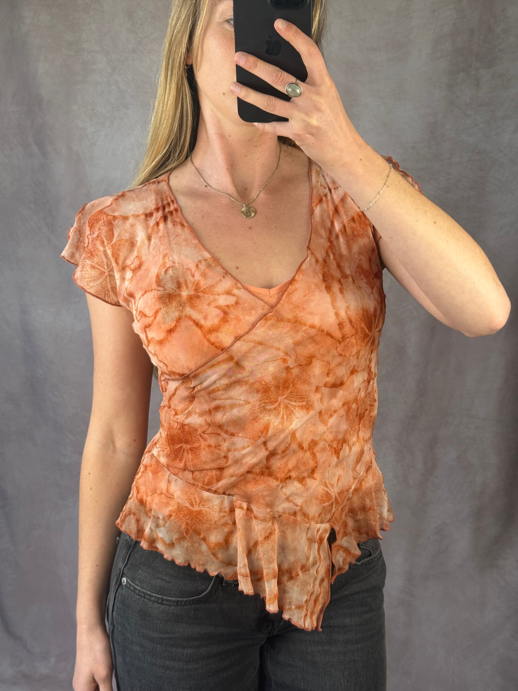 Y2K fairy whimsical orange tie-dye top (L)