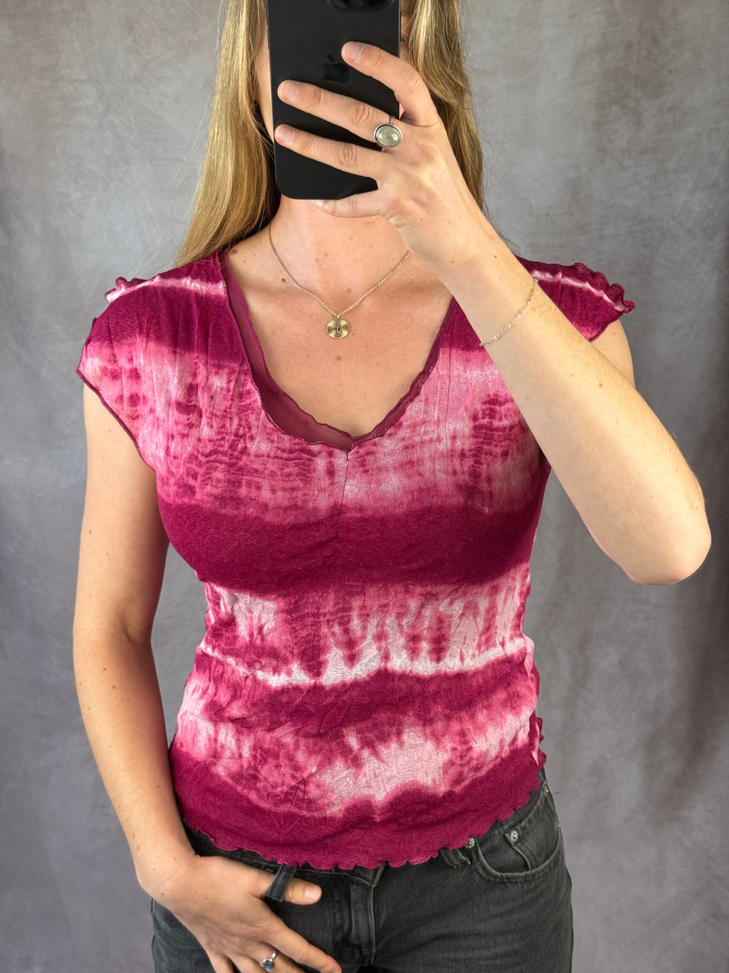 Y2K fairy whimsical pink tie-dye top (L)