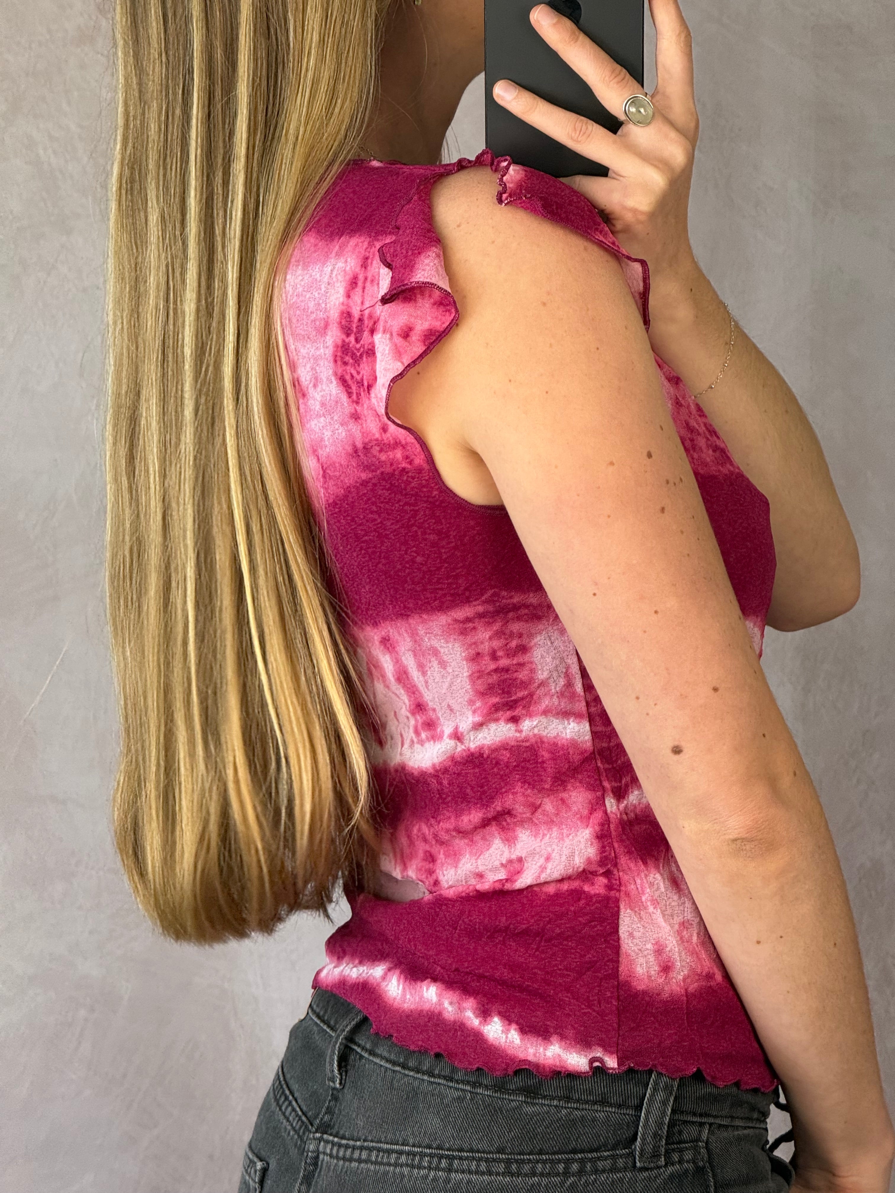 Y2K fairy whimsical pink tie-dye top (L)