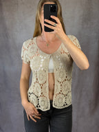 Y2K fairy whimsical gold patterned blouse (L)