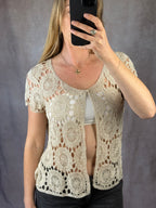 Y2K fairy whimsical gold patterned blouse (L)