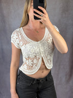 Y2K fairy whimsical white floral blouse (M)