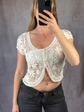 Y2K fairy whimsical white floral blouse (M)