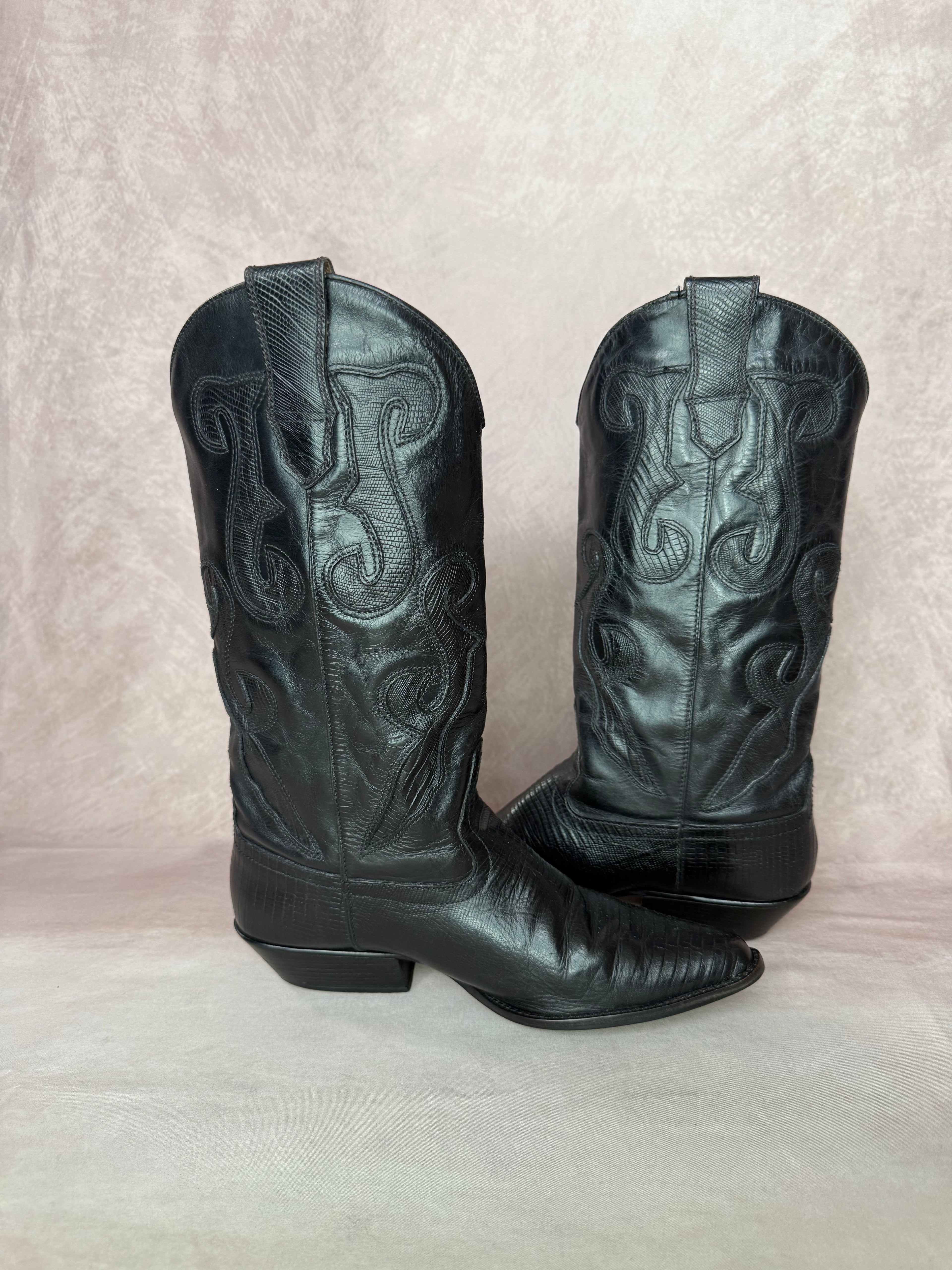 Black leather vintage cowboy boots (UK 6)
