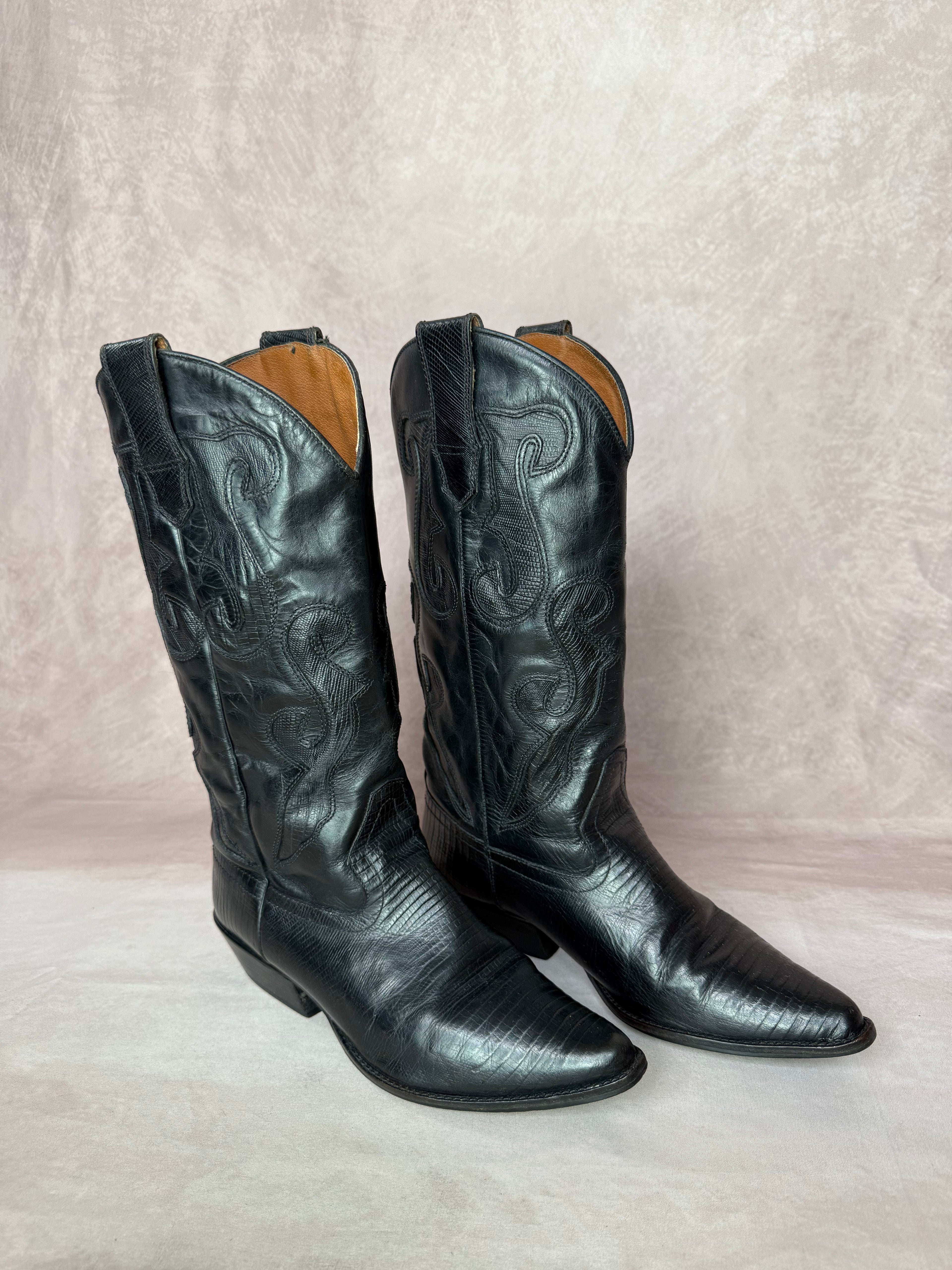 Black leather vintage cowboy boots (UK 6)