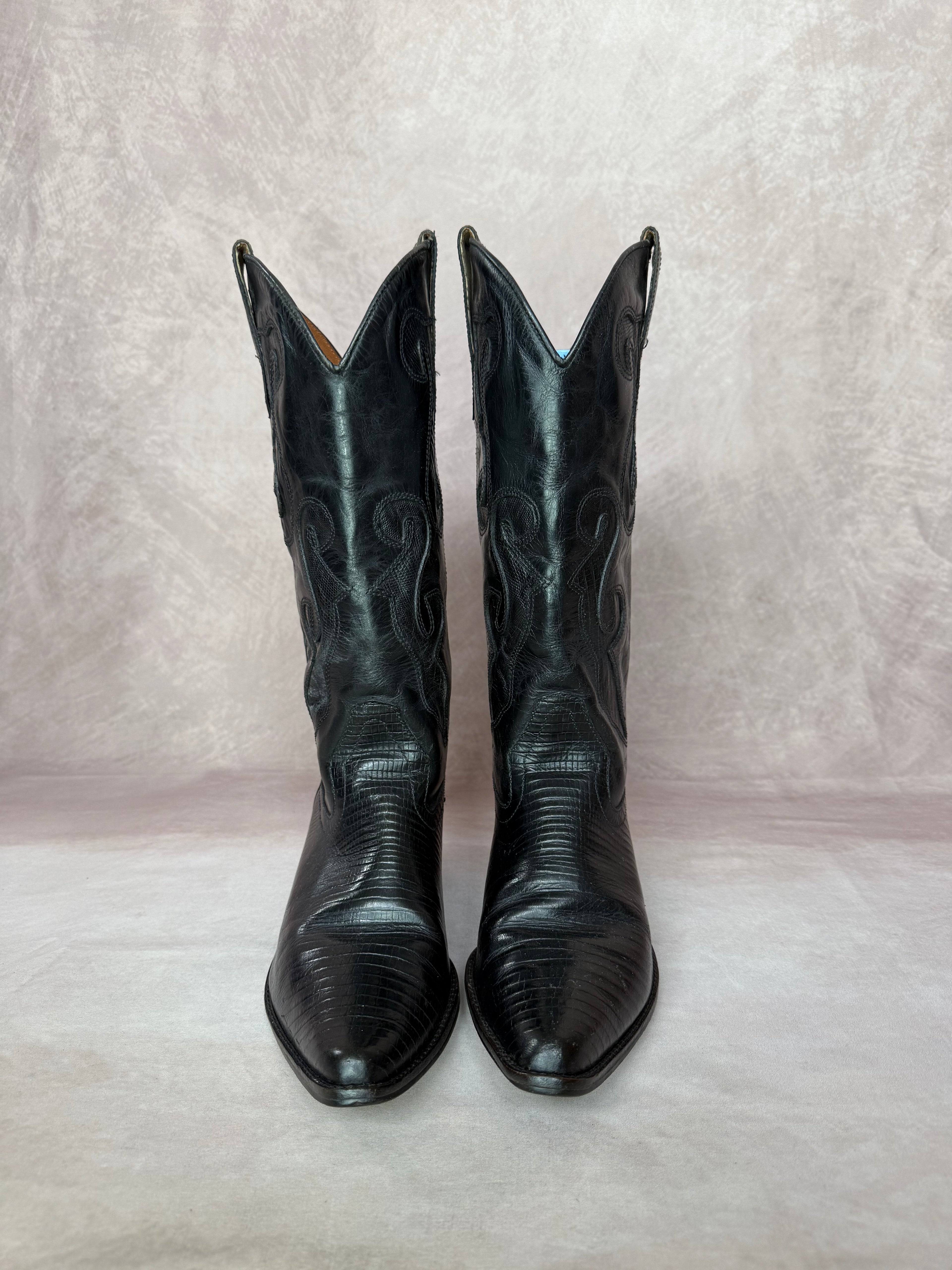 Black leather vintage cowboy boots (UK 6)