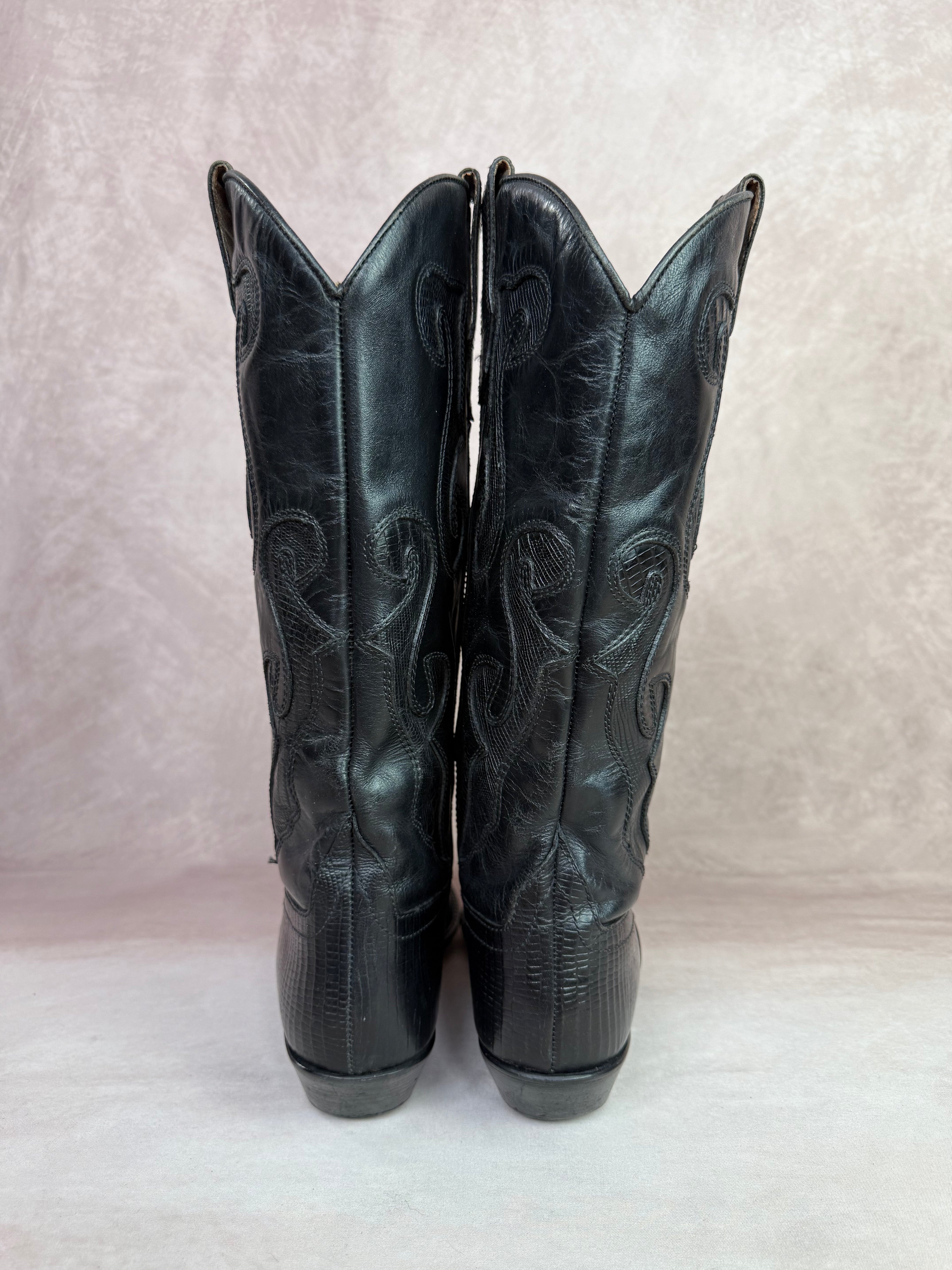 Black leather vintage cowboy boots (UK 6)